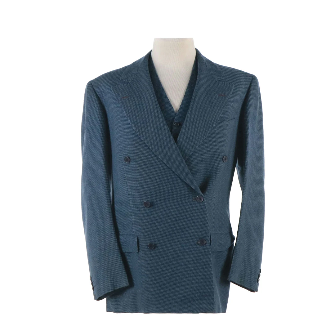 Men's DiPilla Double-Breasted Blazer & Matching Vest in Blue Wool Blend