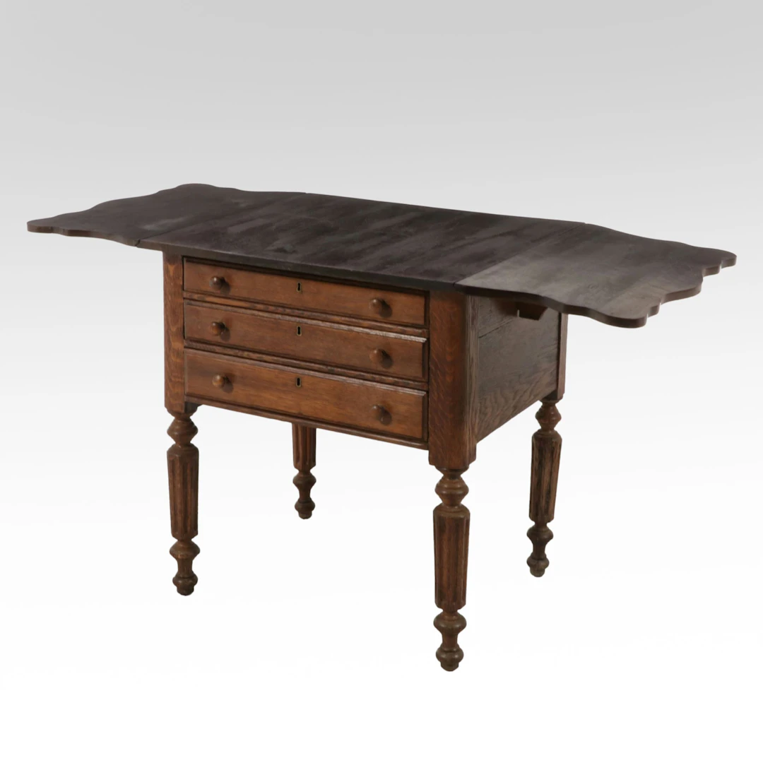 American Victorian Oak Drop-Leaf Work Table, Late 19th to Early 20th Century