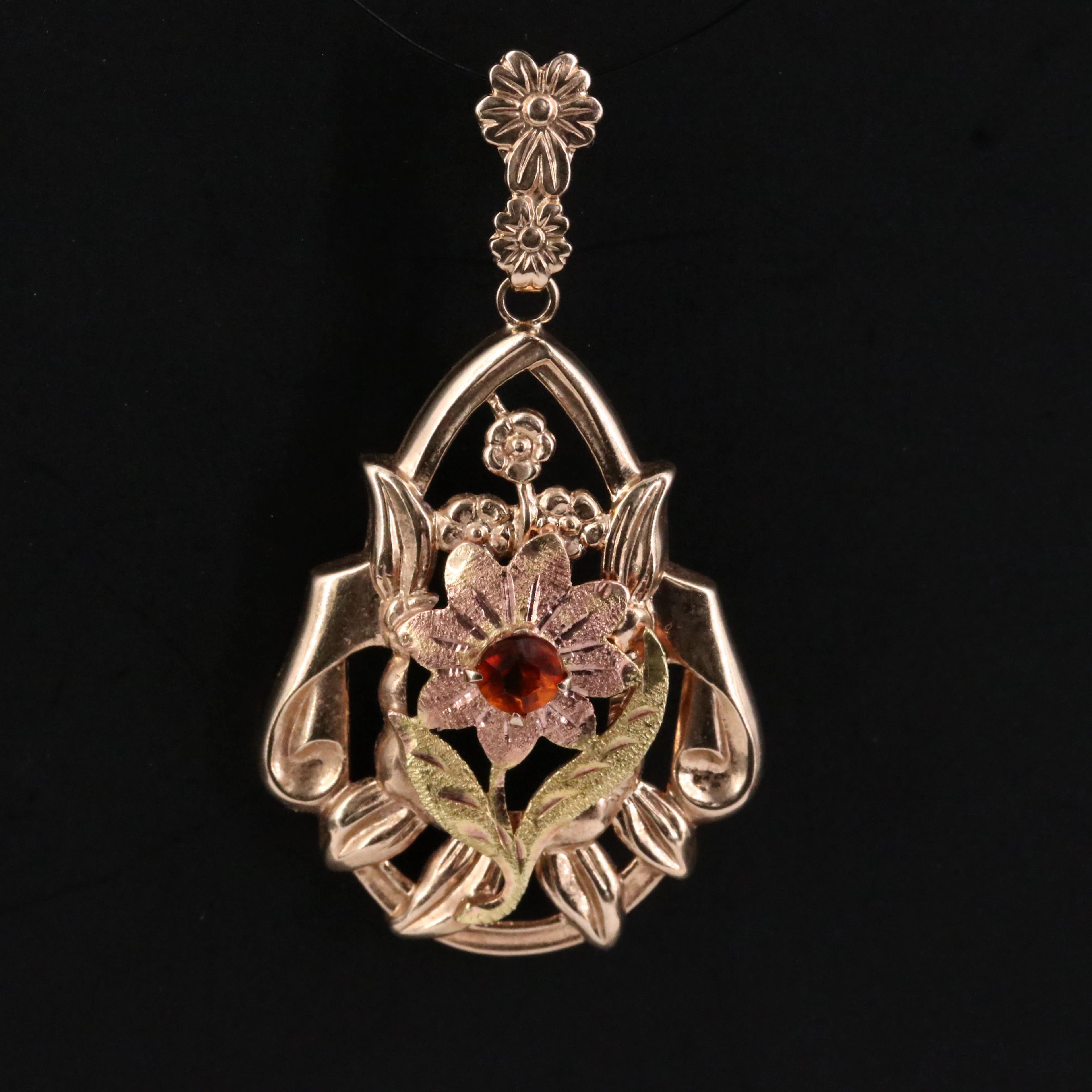 Vintage 10K Citrine Tri-Color Pendant