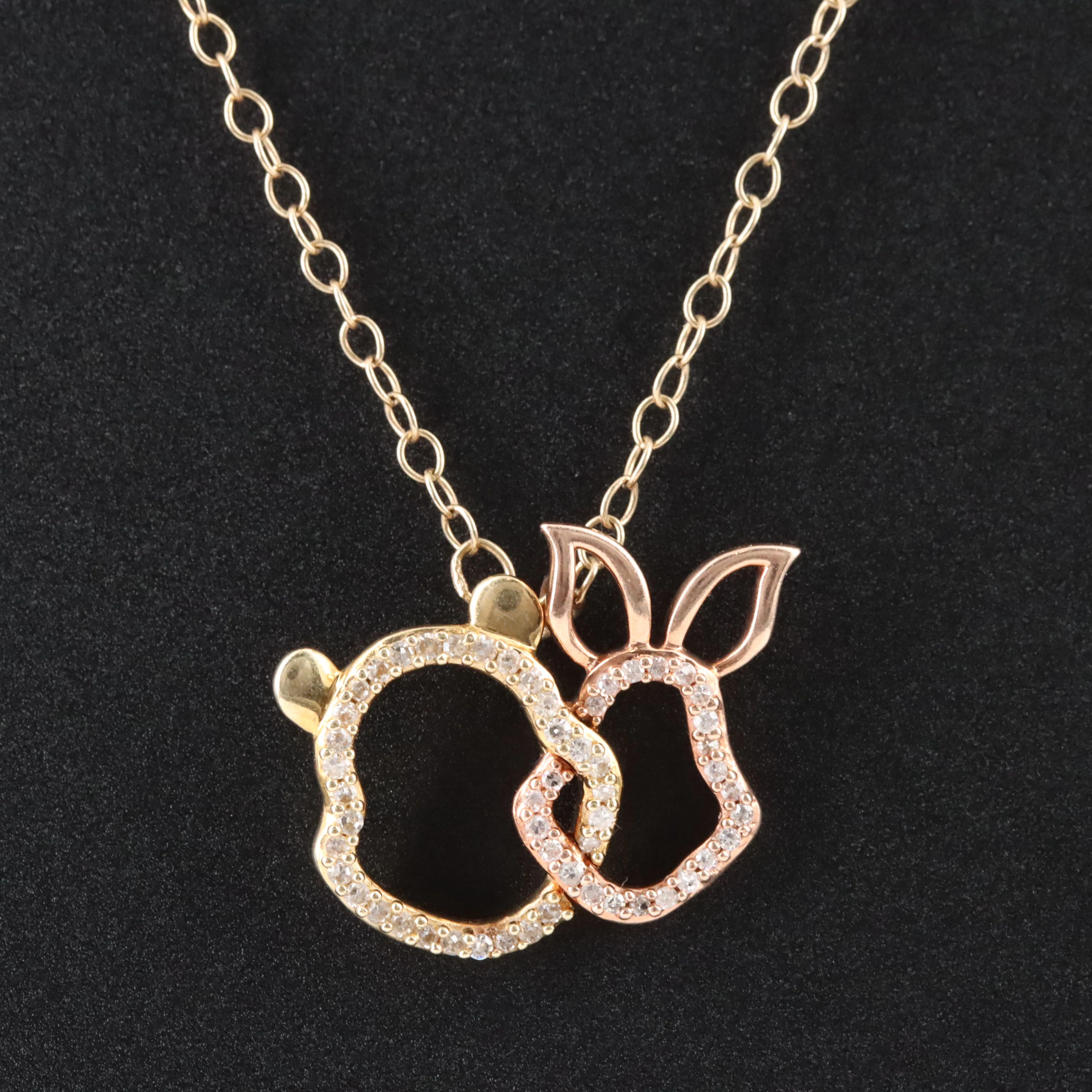 Disney 10K Two-Tone Piglet Necklace with Diamond Accents