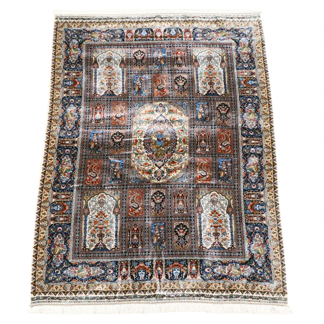 3'11 x 5'10 Machine Made Persian Qom Style Area Rug