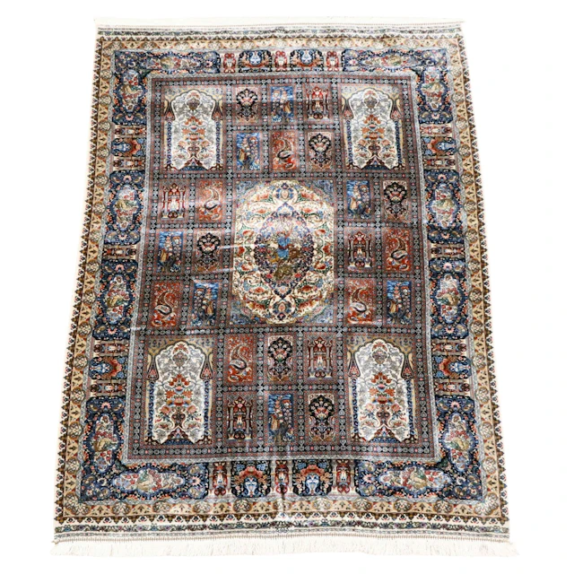 3'11 x 5'10 Machine Made Persian Qom Style Area Rug