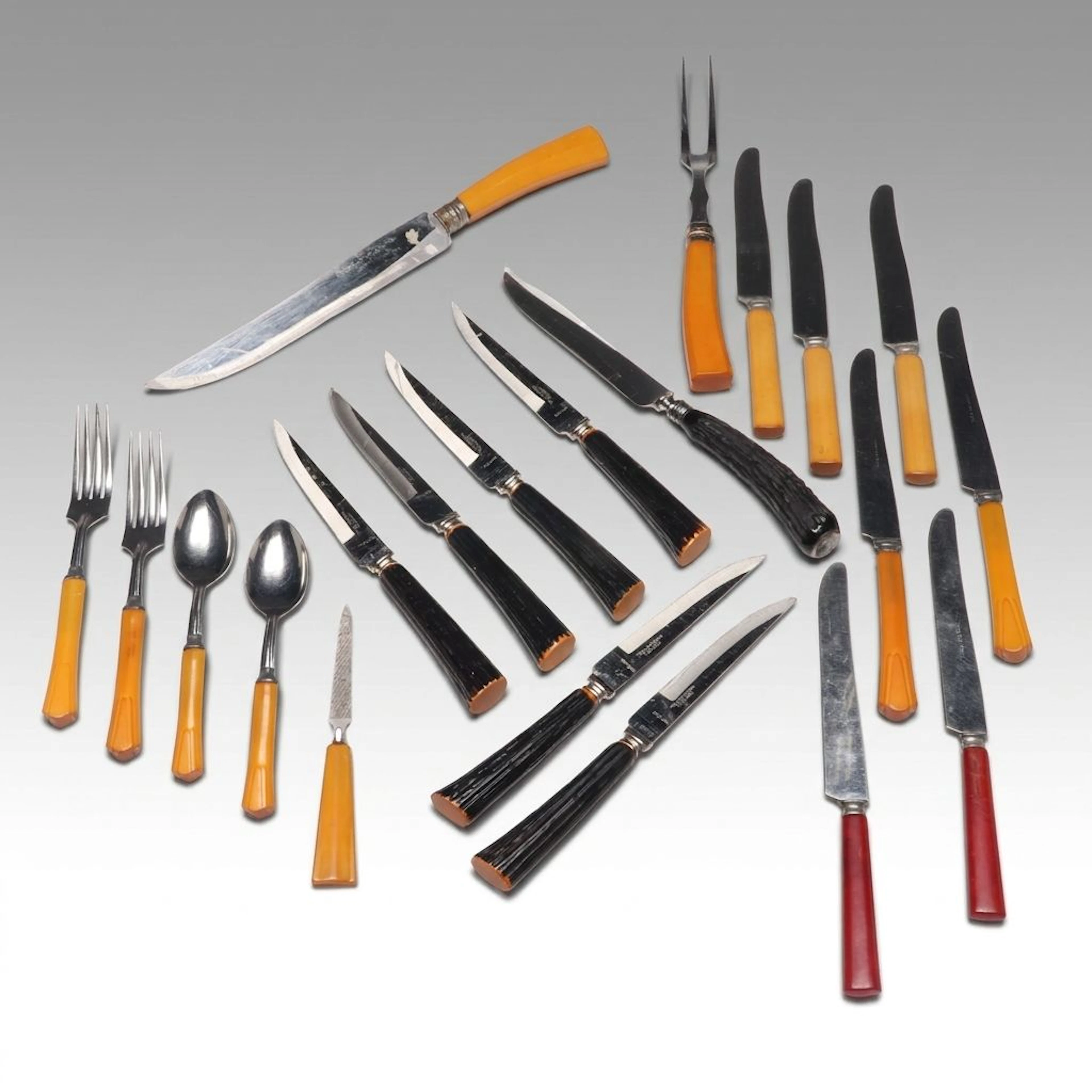Mid Century Modern Style Bakelite and Resin Handled Flatware with Other