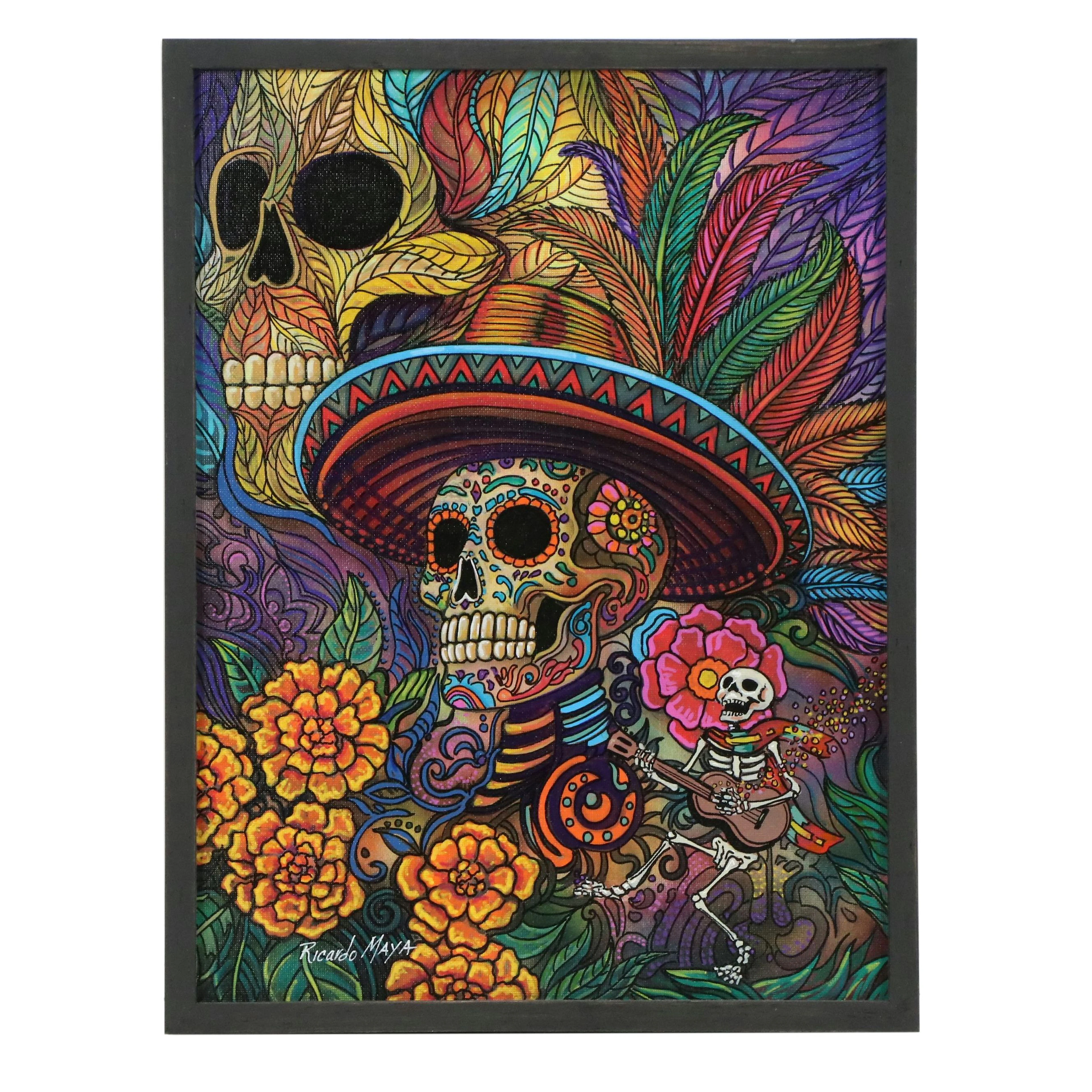 Ricardo Maya Acrylic Painting of Día de los Muertos Figure, 2025