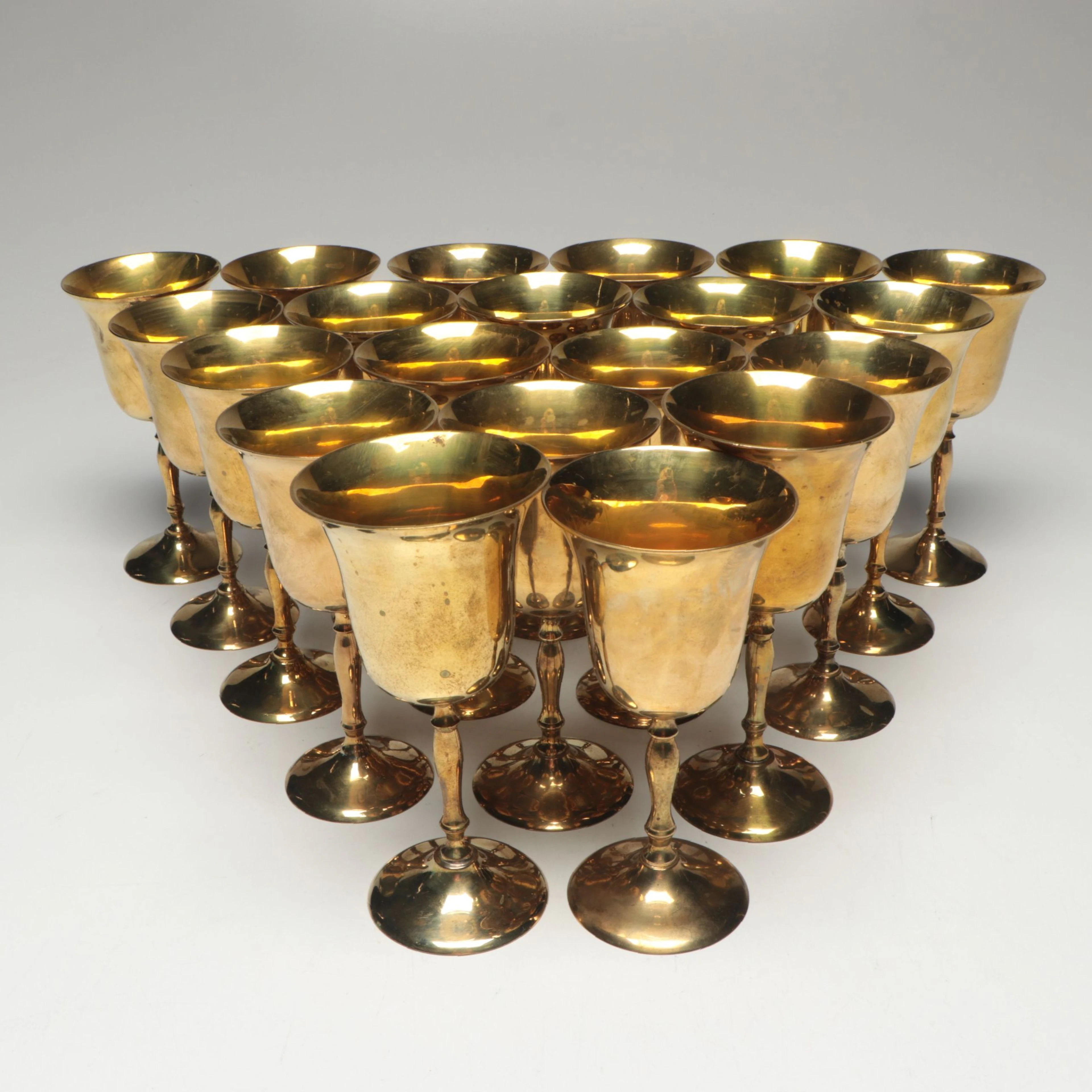 Set of Maurice Duchin and Other Indian Brass Goblets, Late 20th Century