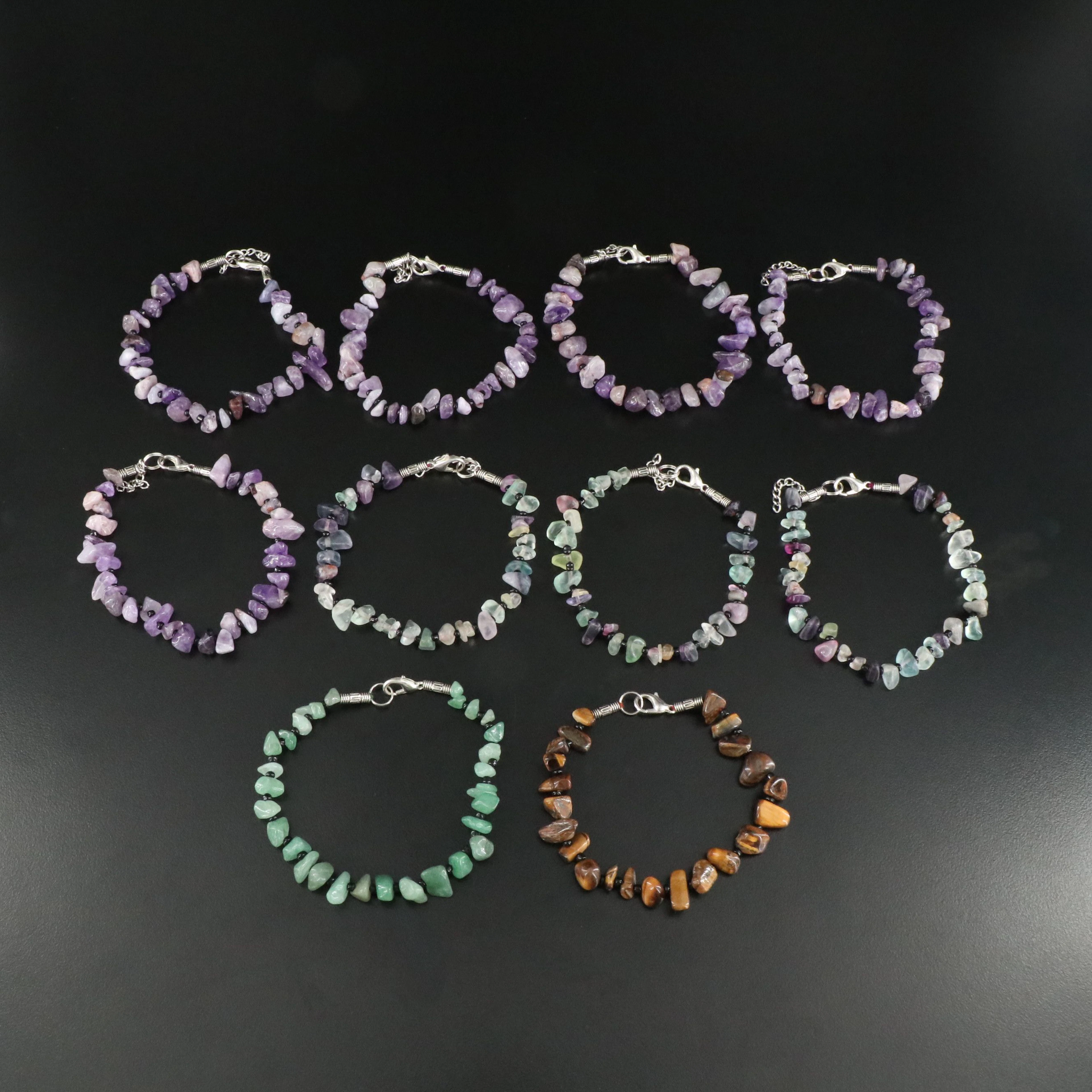 Bead Bracelets Featuring Amethyst, Tiger's Eye and Aventurine