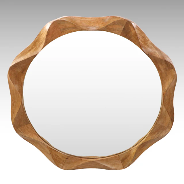 Contemporary Sculptural Wooden Frame Round Wall Mirror