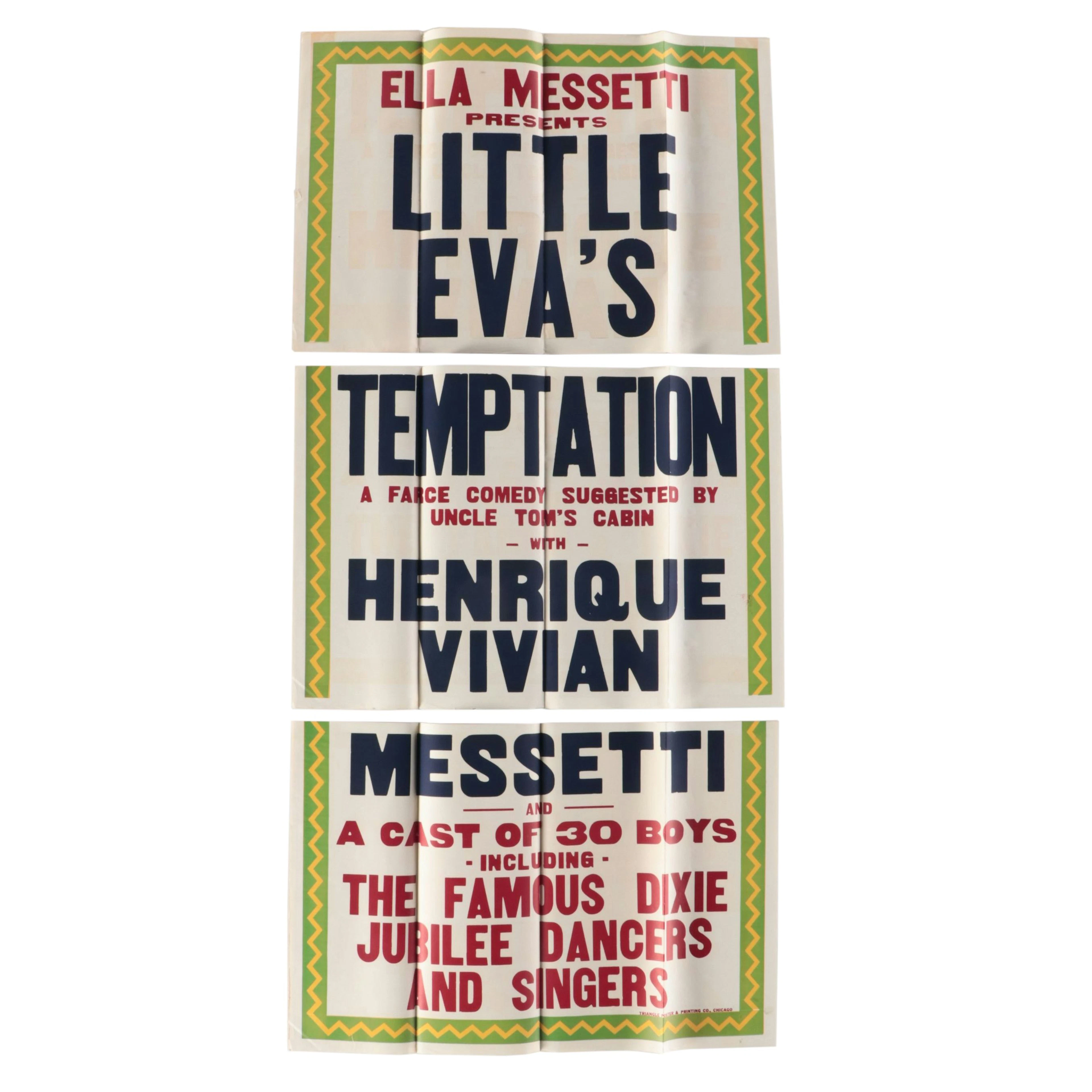 Tripartite Chromolithograph Theatre Poster "Little Eva's Temptation,"