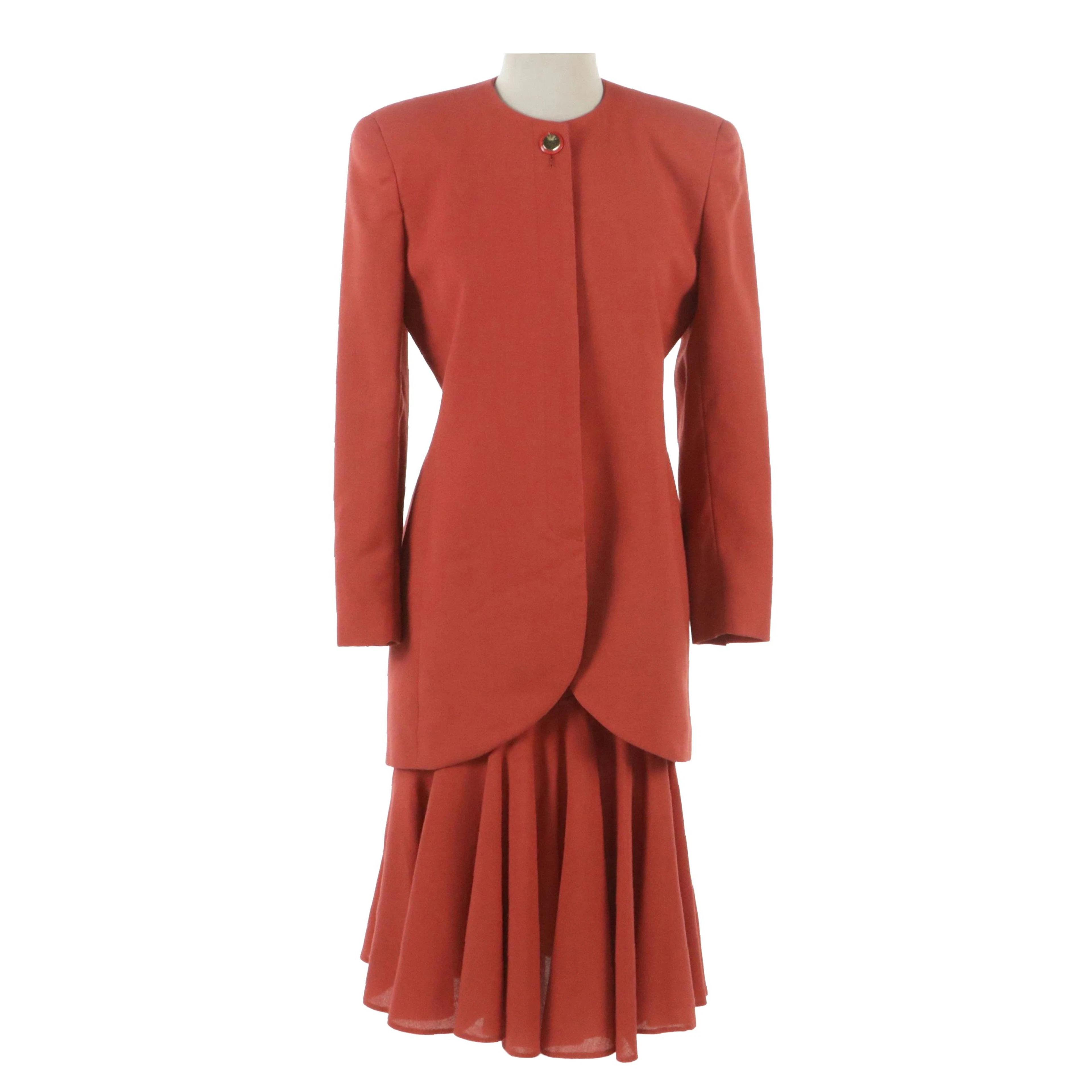 Christian Dior Collarless Tunic Jacket and Drop-Yoke Skirt Suit, Vintage