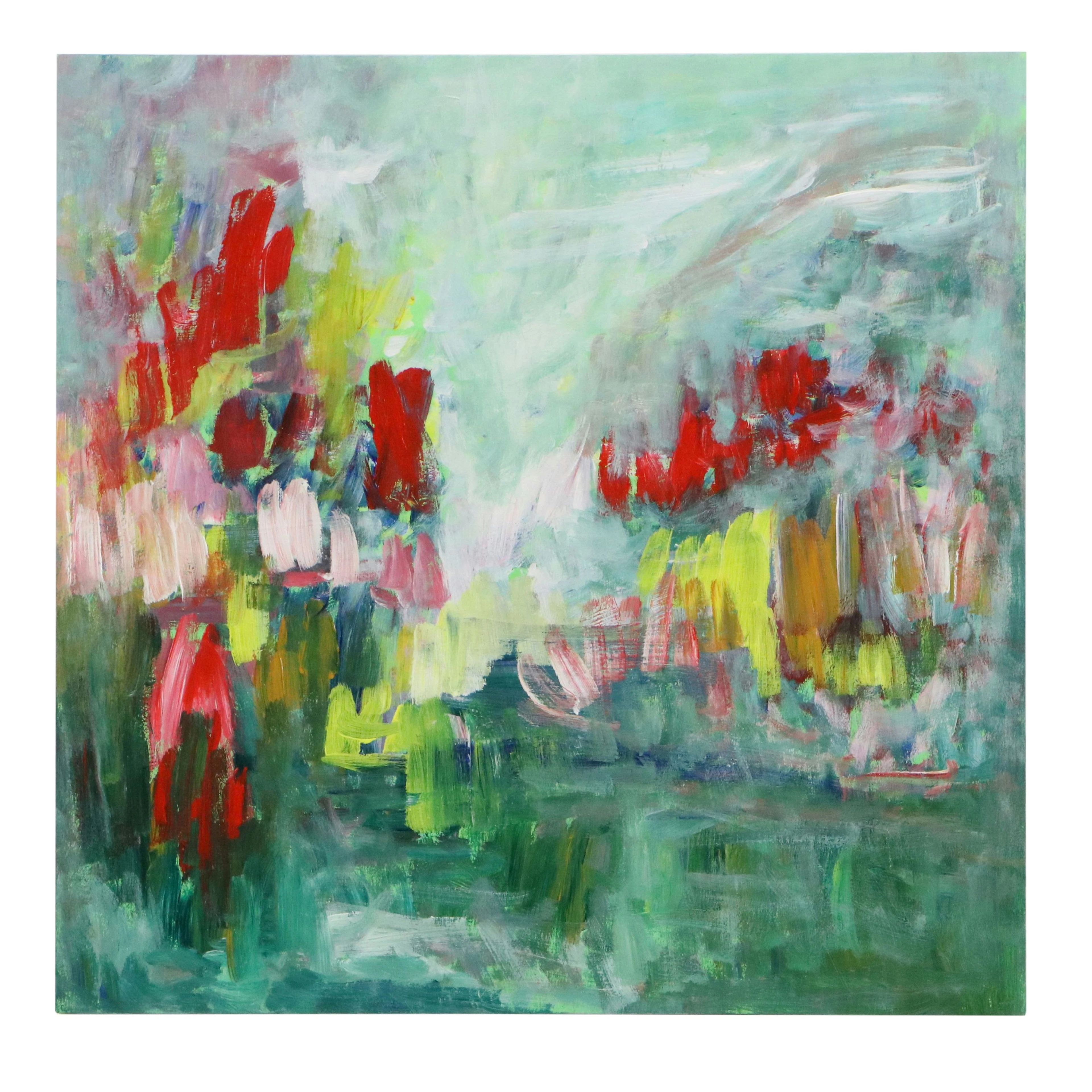 Saul Gefen Abstract Acrylic Painting "Verdant Embrace," 2026