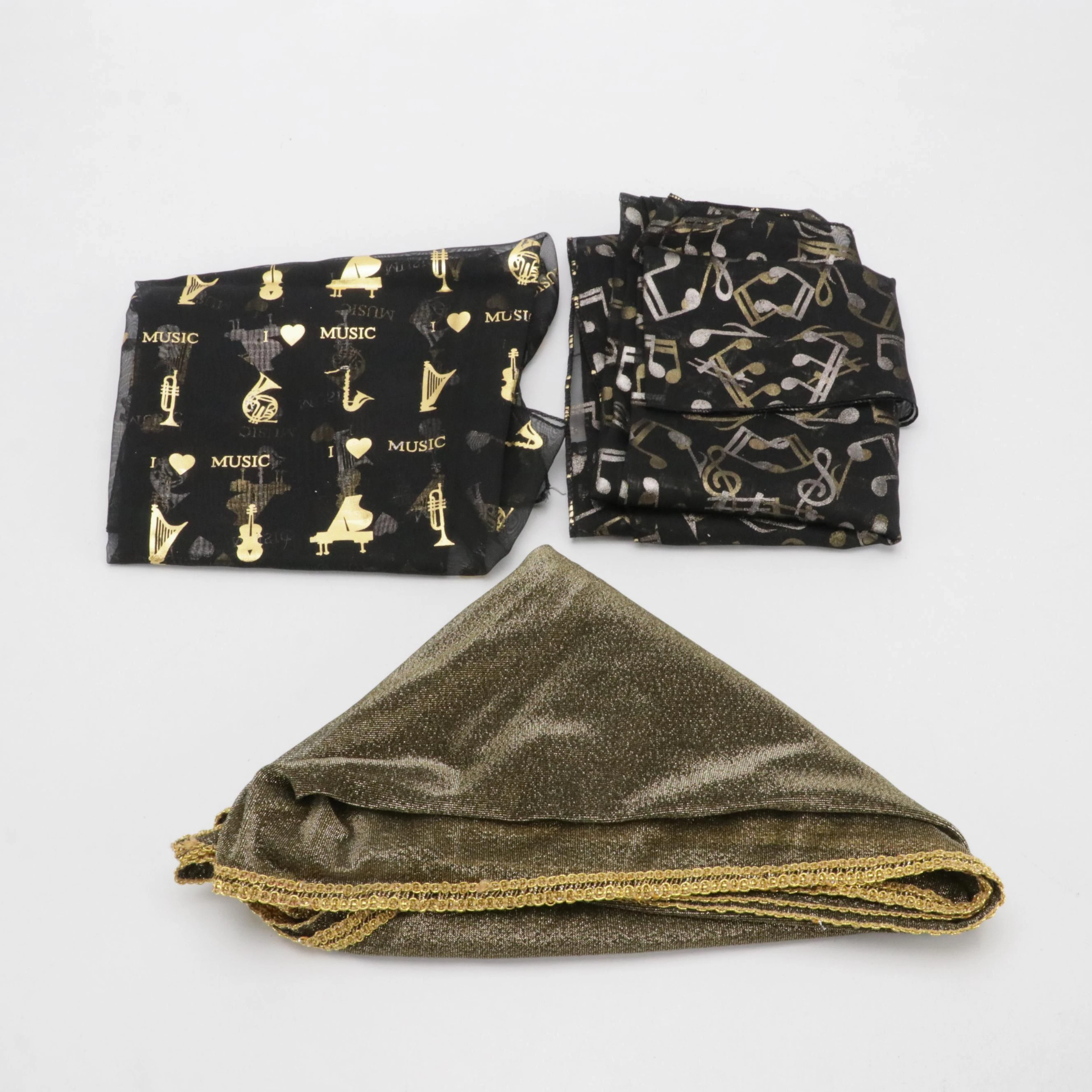 Lurex Scarf Shawl and Music Motif Metallic Print Scarves