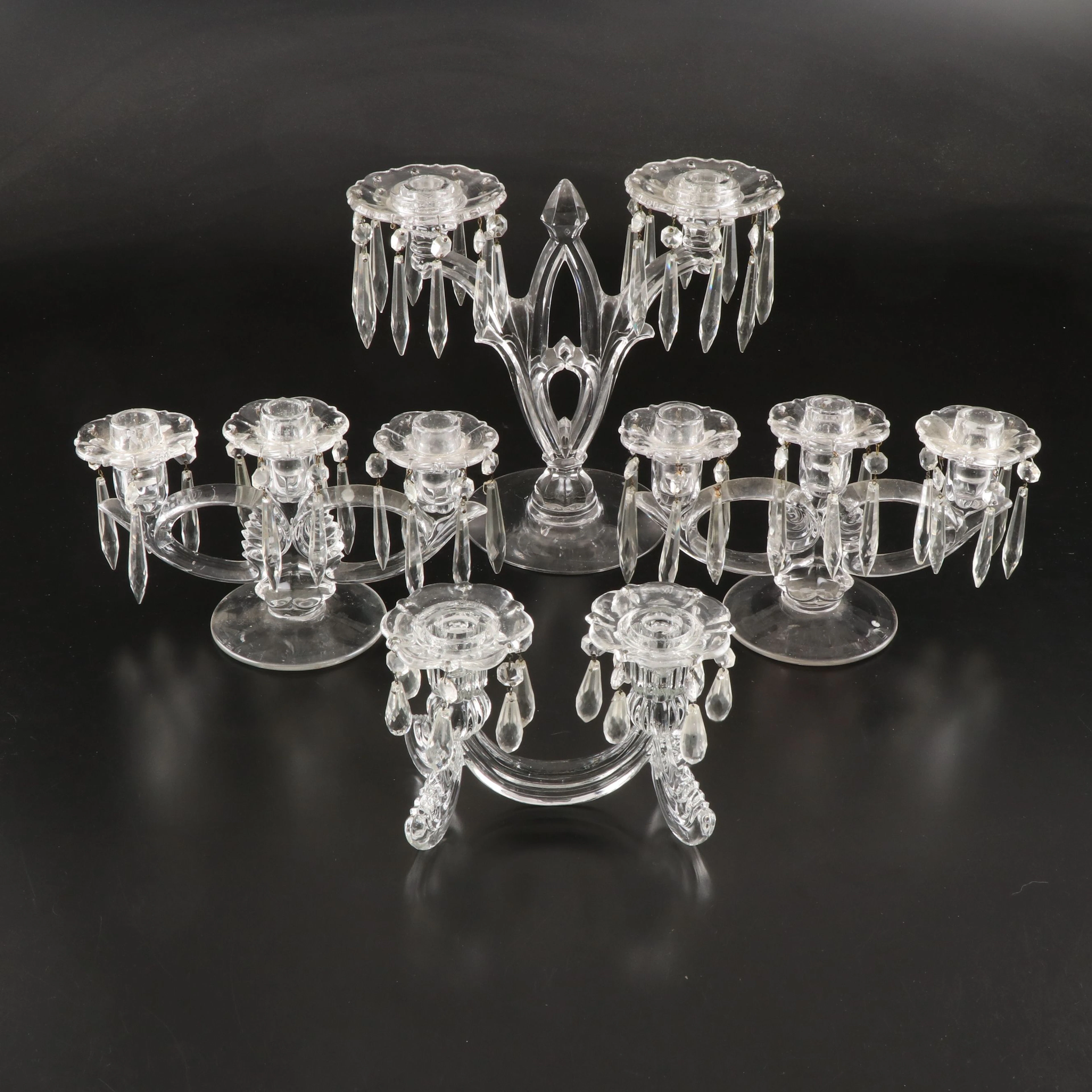Heisey "Gothic Clear" and More Glass Candelabra with Prisms