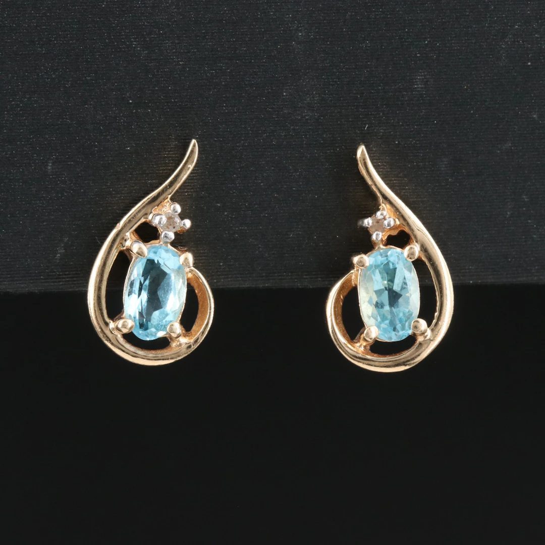 14K Topaz and Diamond Earrings