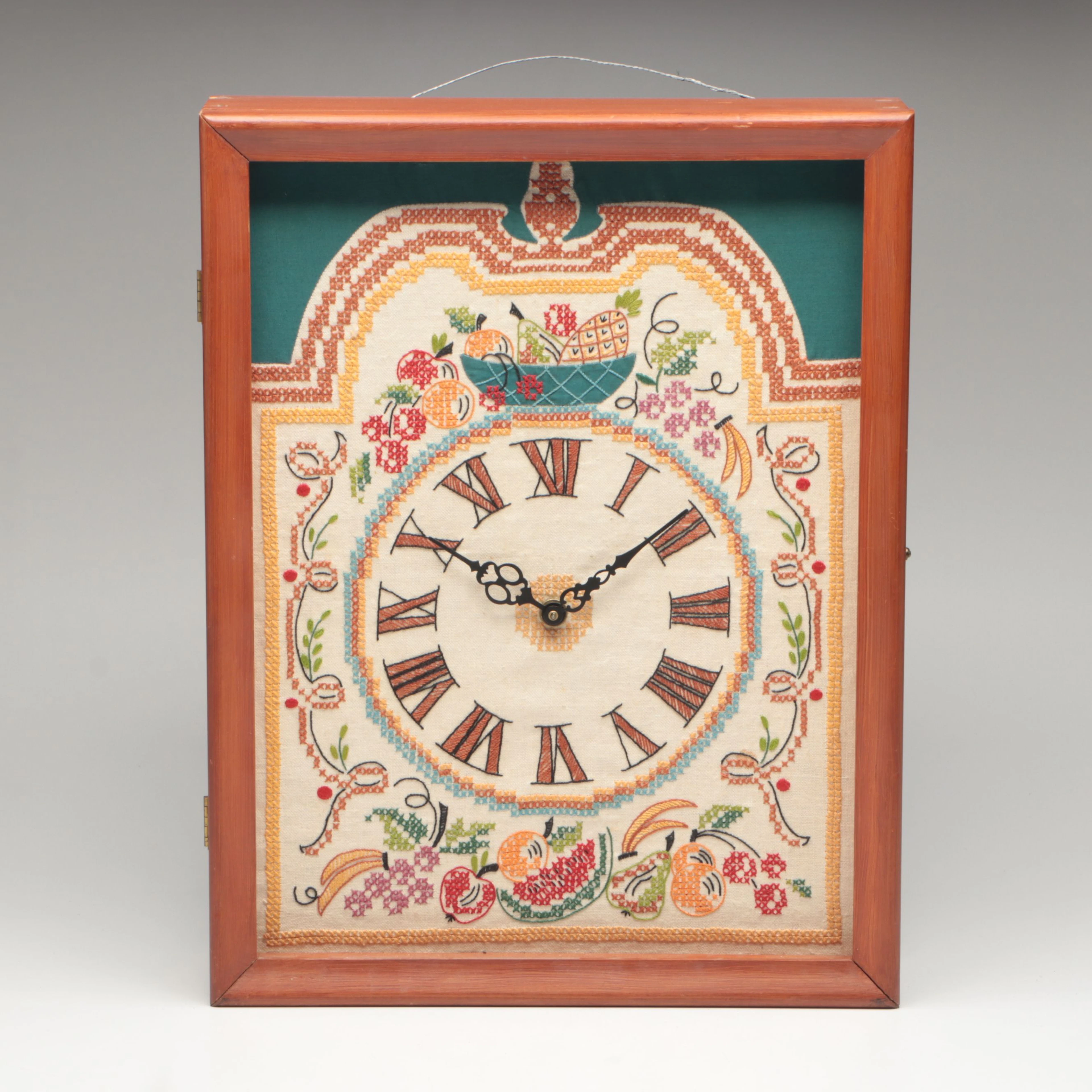 Framed Cross-Stitch Fruit Embroidery Wall Clock