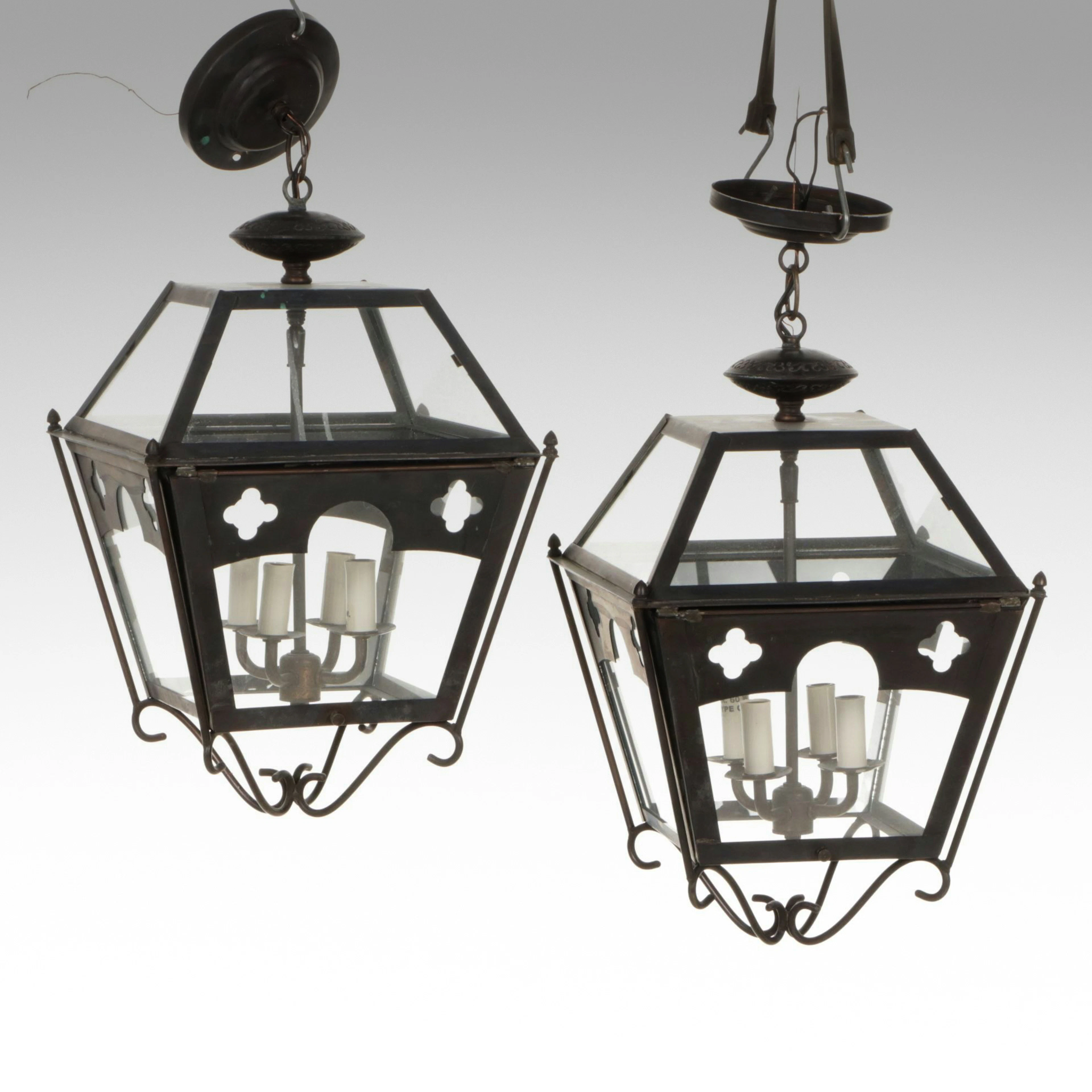 Pair of Neo-Gothic Lantern Style Pierced Metal Pendants, 2009
