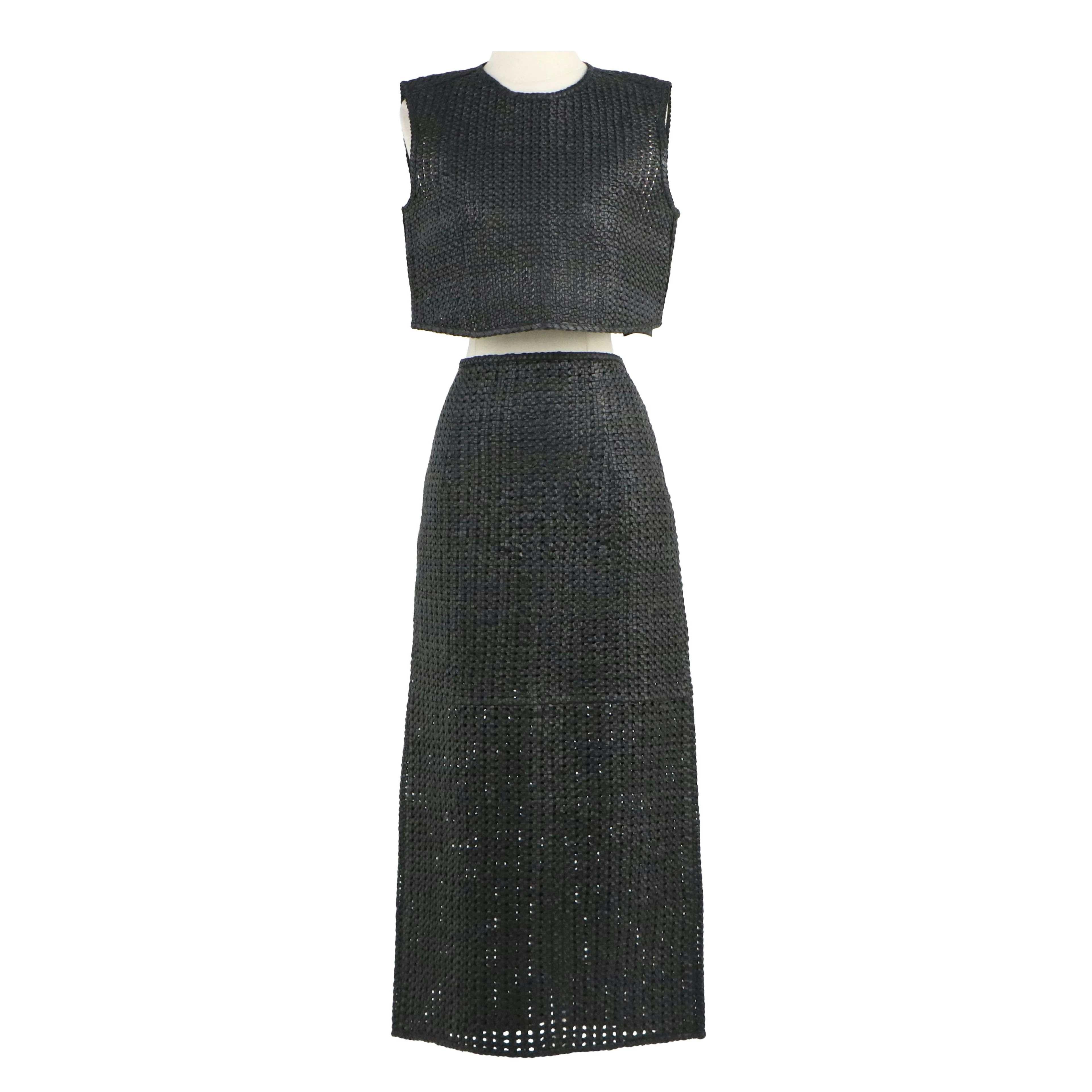 Massimo Dutti Crop Top and Midi Pencil Skirt in Braided Sheep Leather