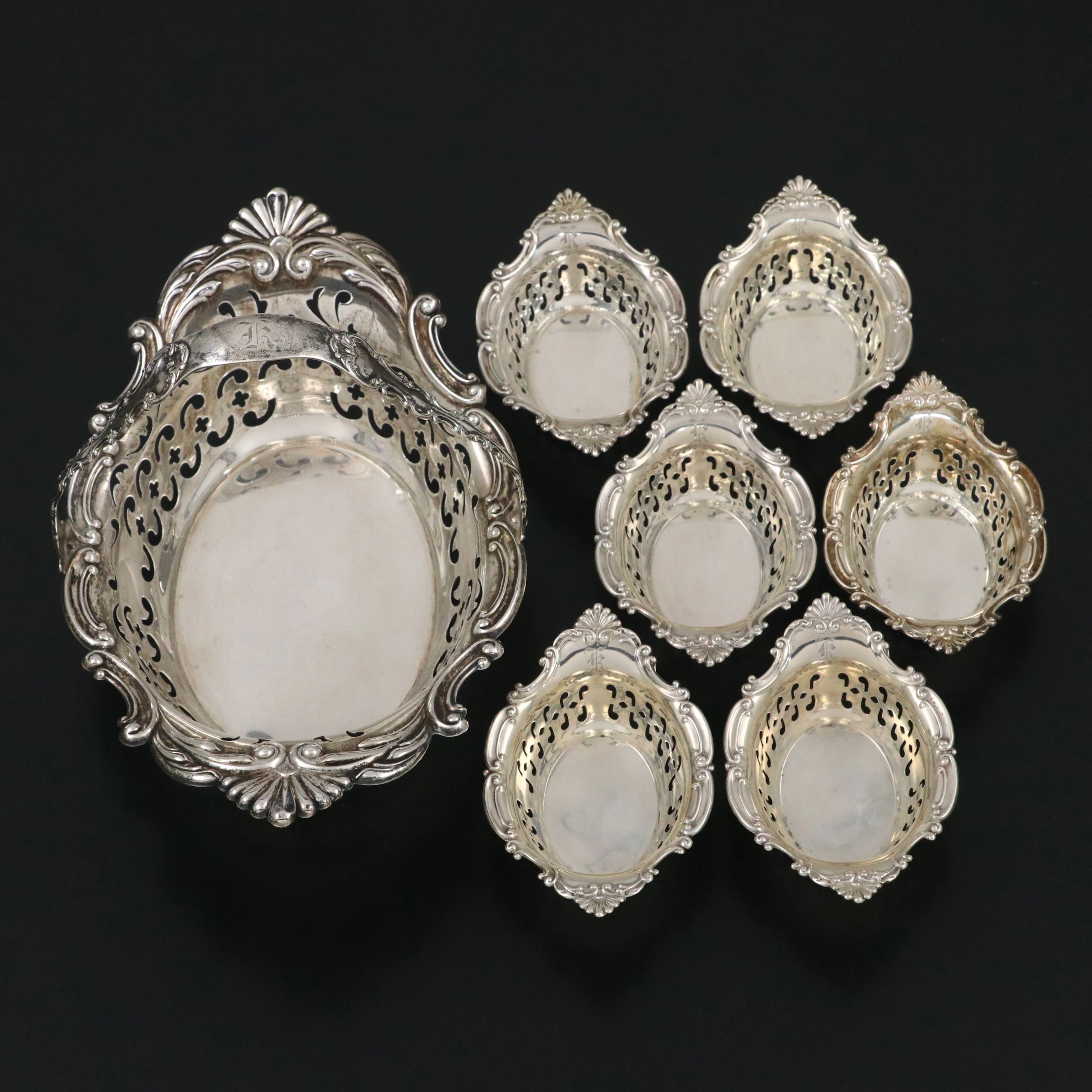Gorham Sterling Silver "Strasbourg" Bonbon Bowl and "Cromwell" Nut Dishes