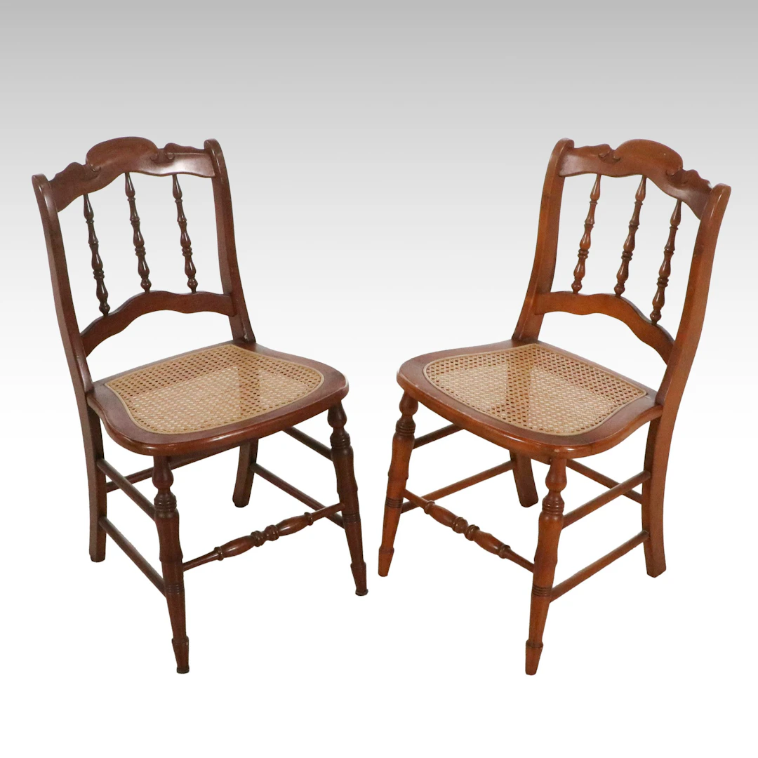 Pair of Victorian Walnut Side Chairs with Caned Seats