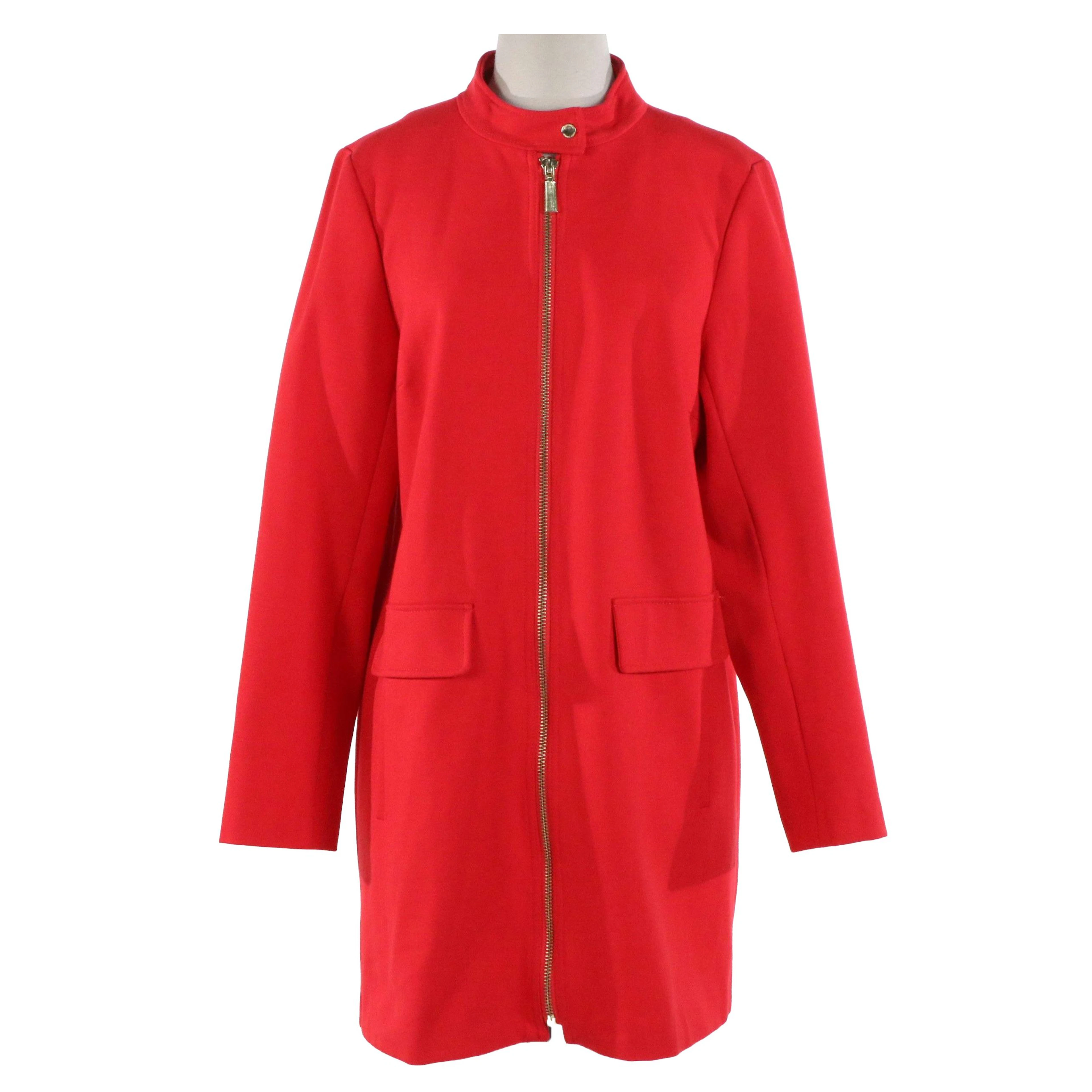 Vince Camuto Zippered Coat in Bright Red Rayon Stretch Blend