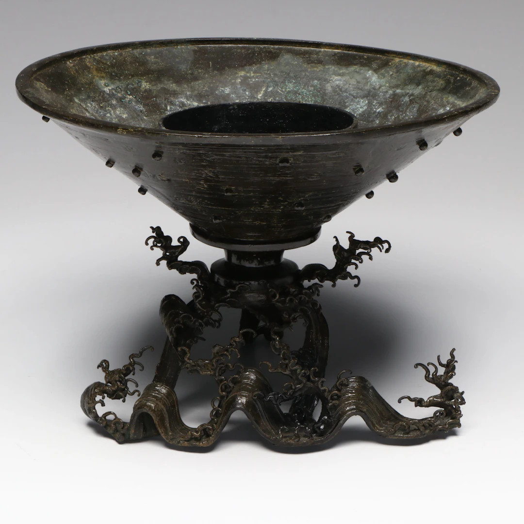 Japanese Bronze Usubata Ikebana Flower Vase