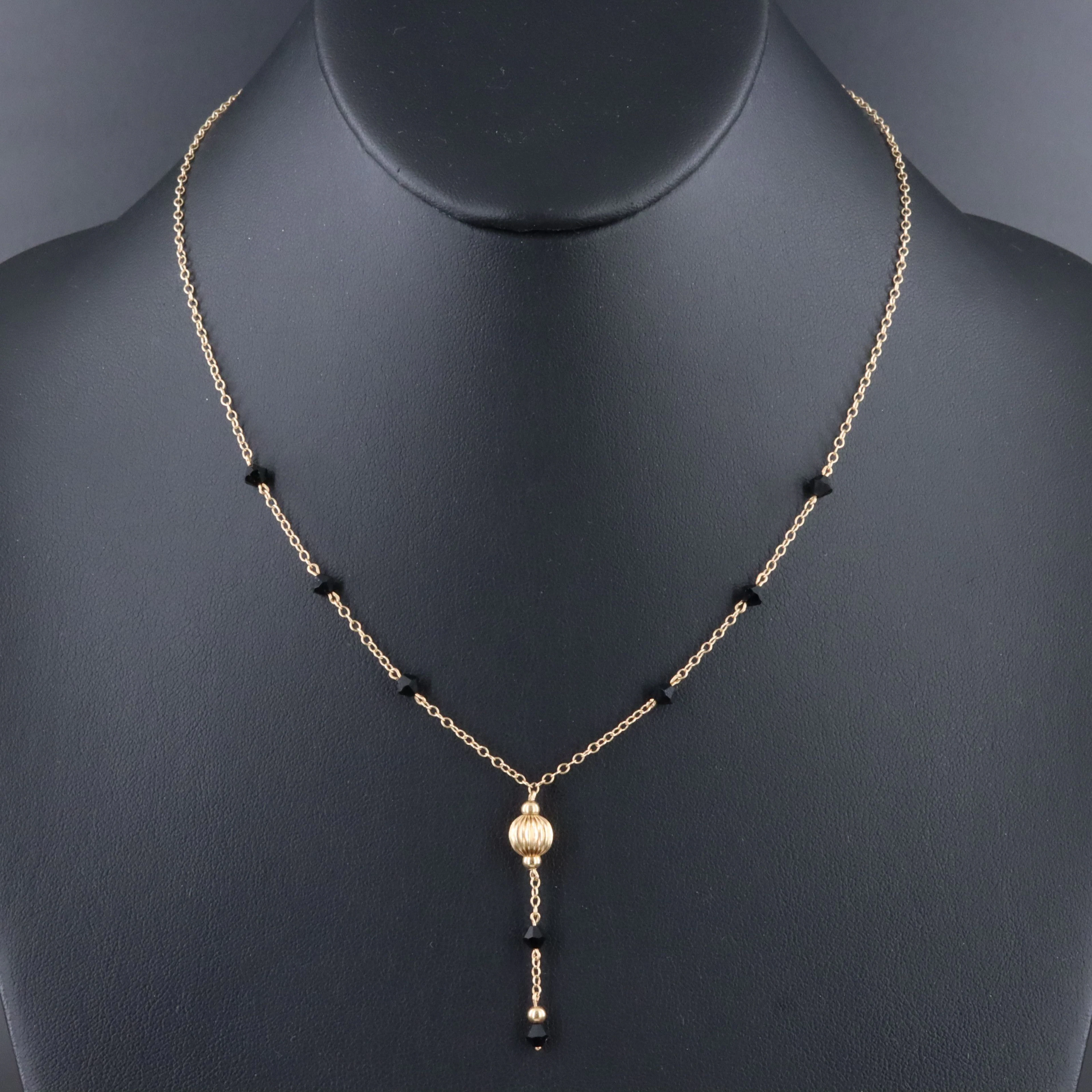 14K Black Onyx Station "Y" Necklace