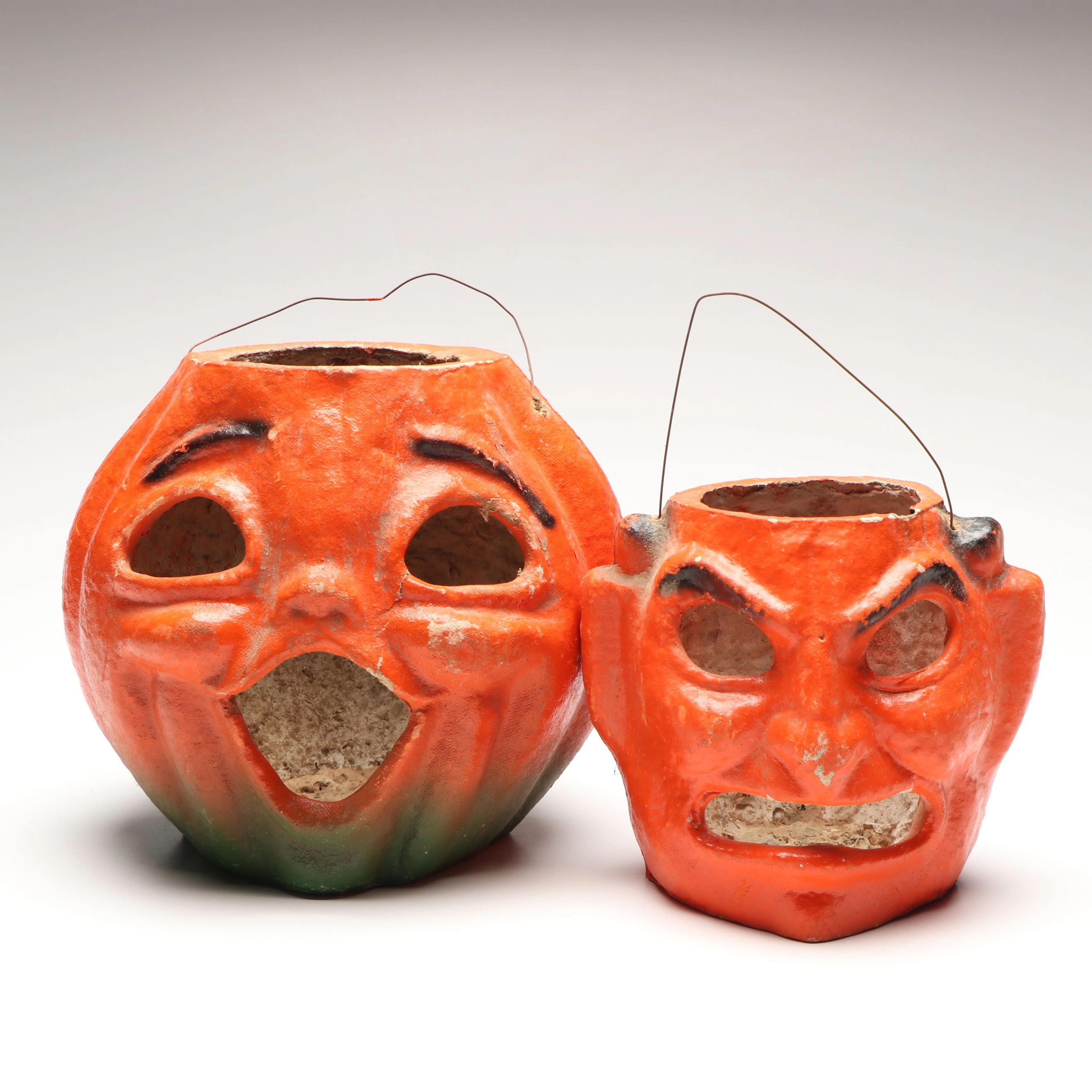 Halloween Papier-Mâché Pumpkin and Devil Jack-o'-Lanterns, Mid-20th Century