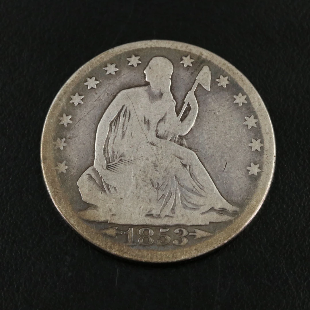 1853 w / Arrows and Rays Seated Liberty Silver Half Dollar