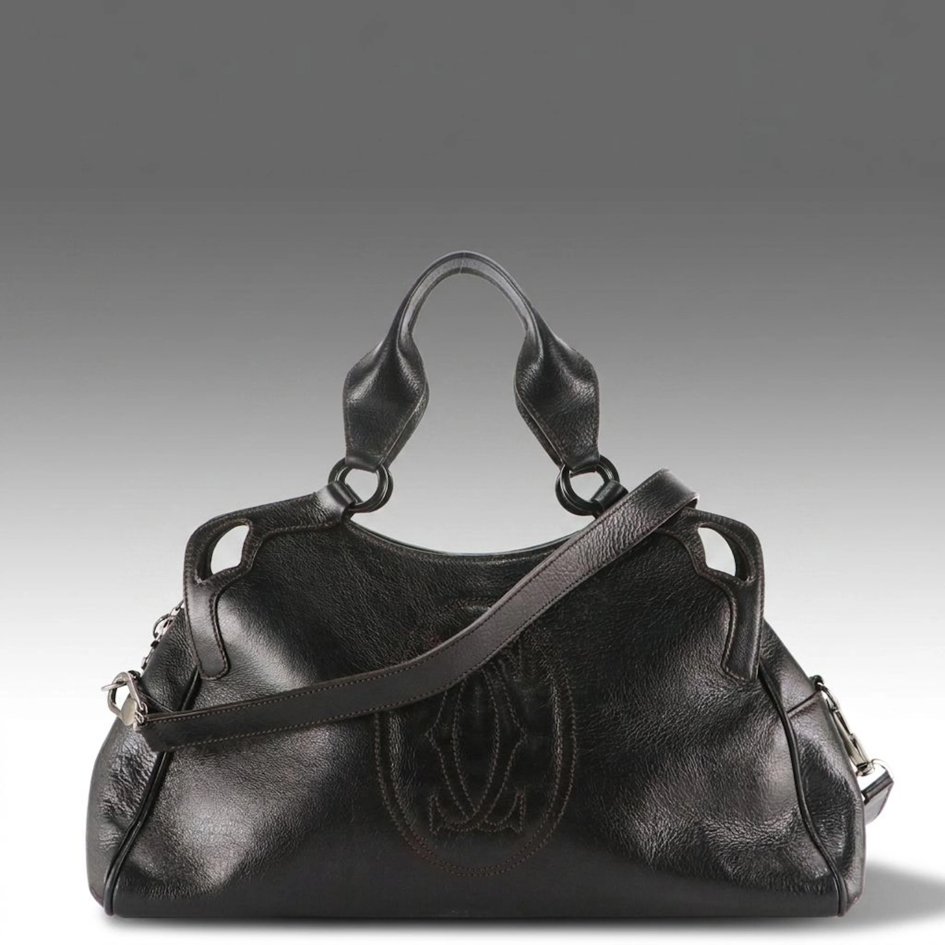 Cartier Marcello de Cartier Buffalo Grain Leather 2-Way Bag with Stitched Logo