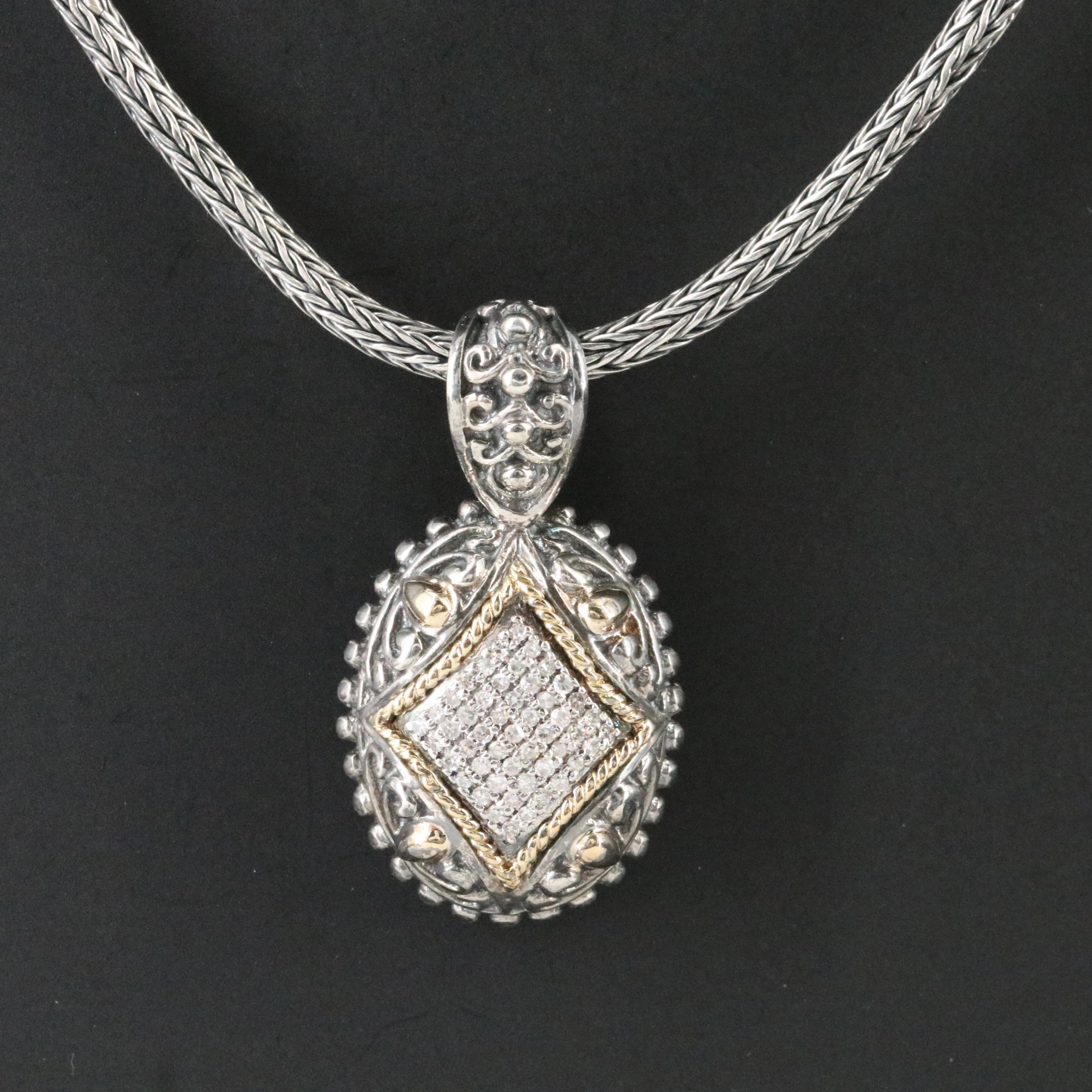 EFFY Sterling Pavé Diamond Enhancer Pendant Necklace with 18K Accent