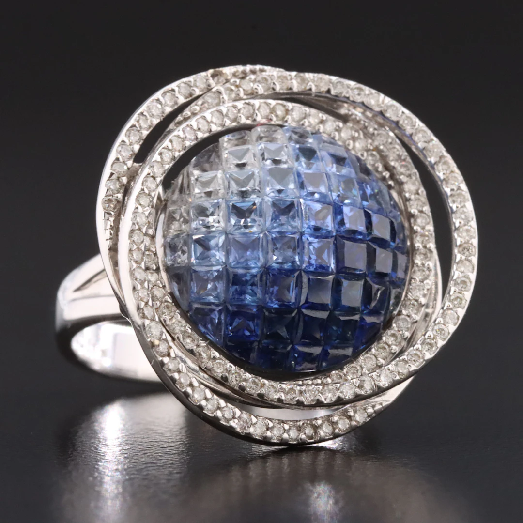 18K Ombré Sapphire and Diamond Ring