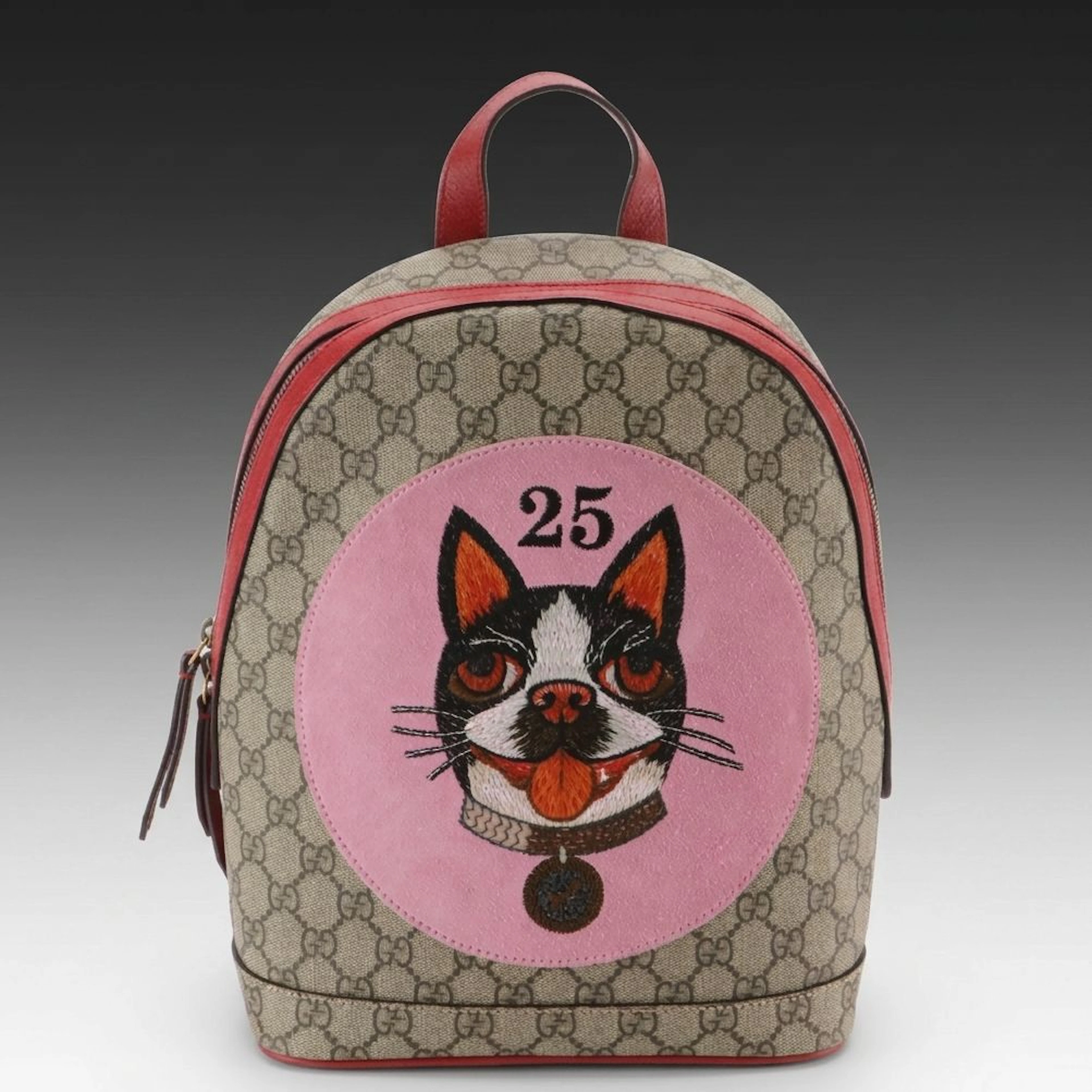 Gucci Web Strap Bosco Backpack in GG Supreme Canvas and Red Leather
