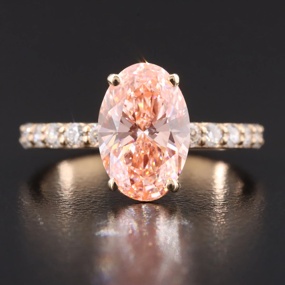 14K 2.97 CTW Lab Grown Diamond Ring with Fancy Vivid Pink Center & IGI Report