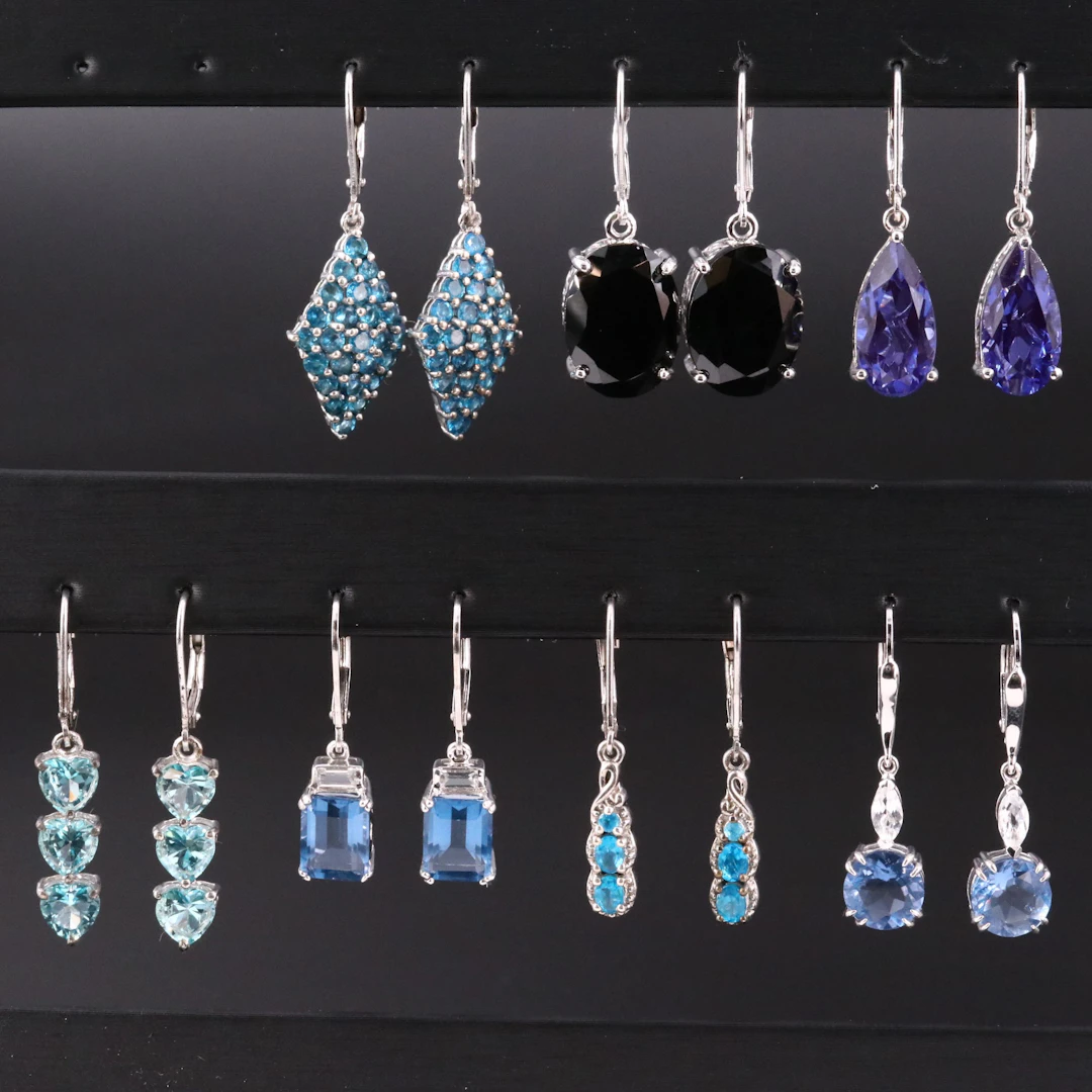 Sterling Gemstone Dangle Earring Collection with Topaz, Onyx, & Quartz Triplet