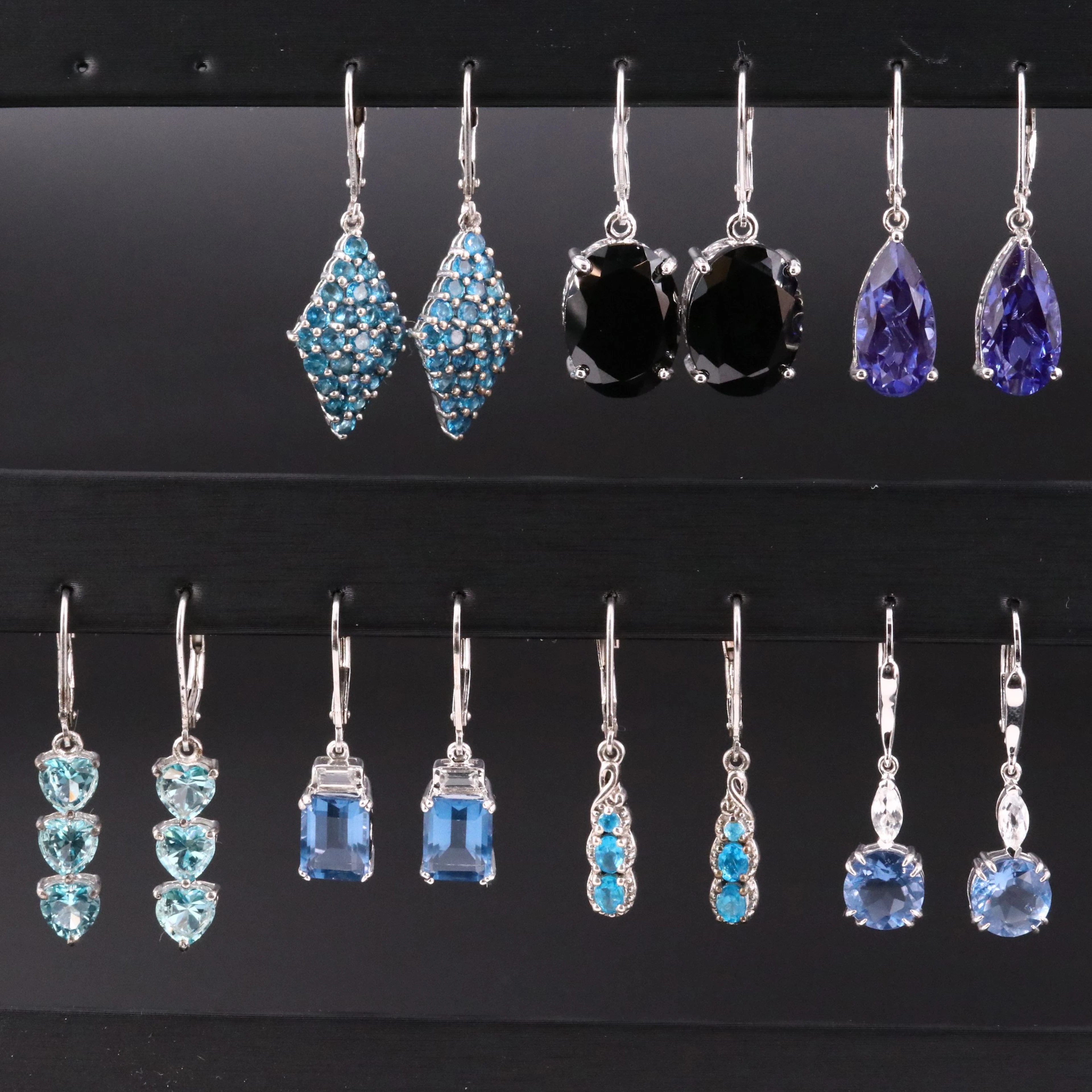 Sterling Gemstone Dangle Earring Collection with Topaz, Onyx, & Quartz Triplet