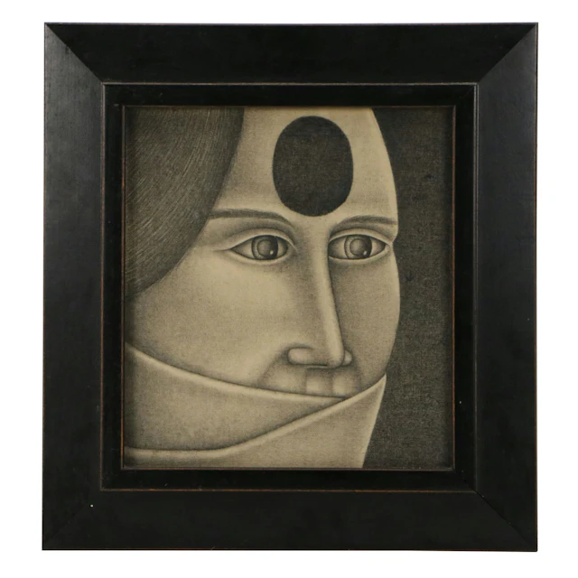 Brent Riley Graphite Drawing "The Iranian Waitress," 1989