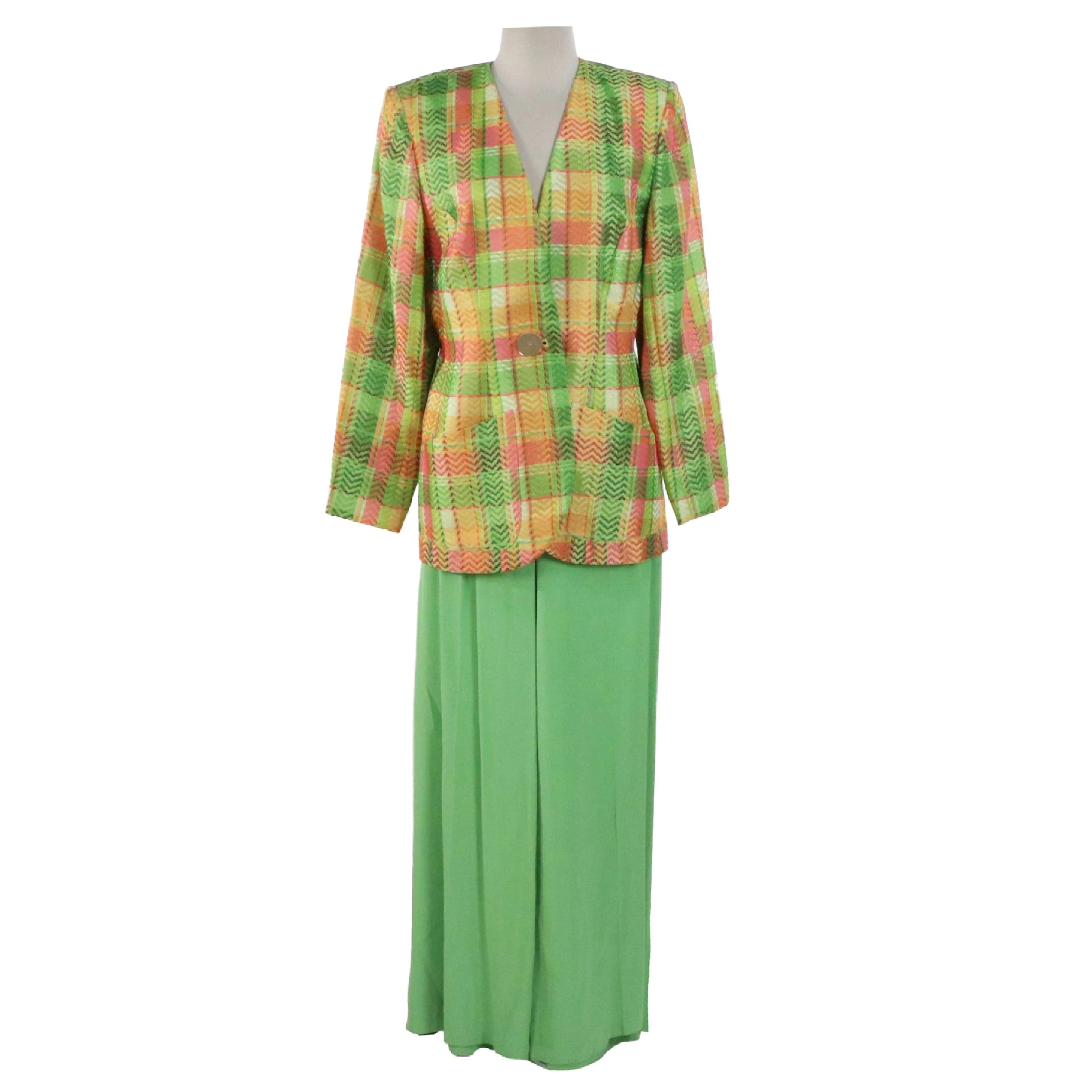 Yves Saint Laurent Jacket and Pantsuit in Multicolor Plaid Jacquard/Spring