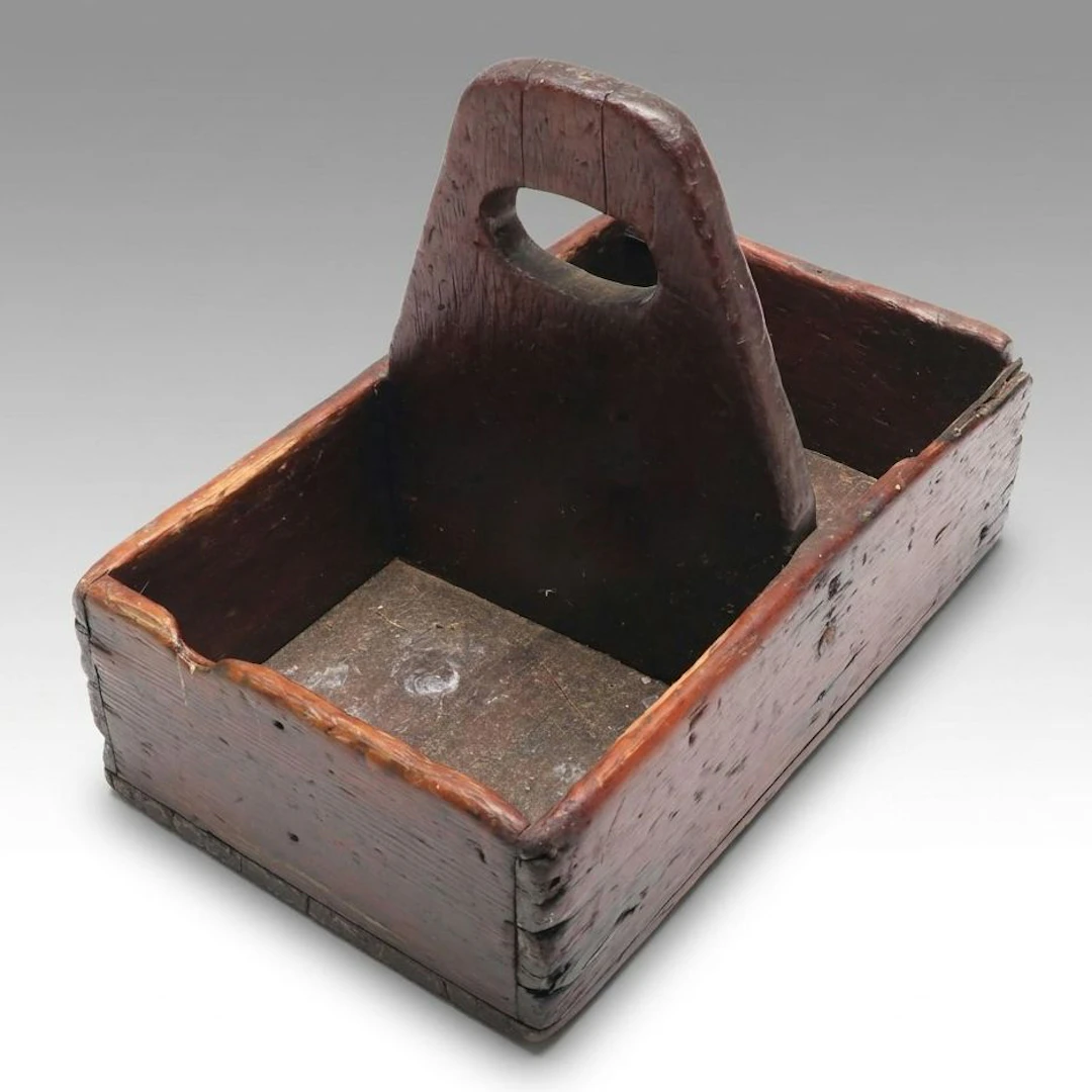 Primitive Divided Wooden Tote, Vintage
