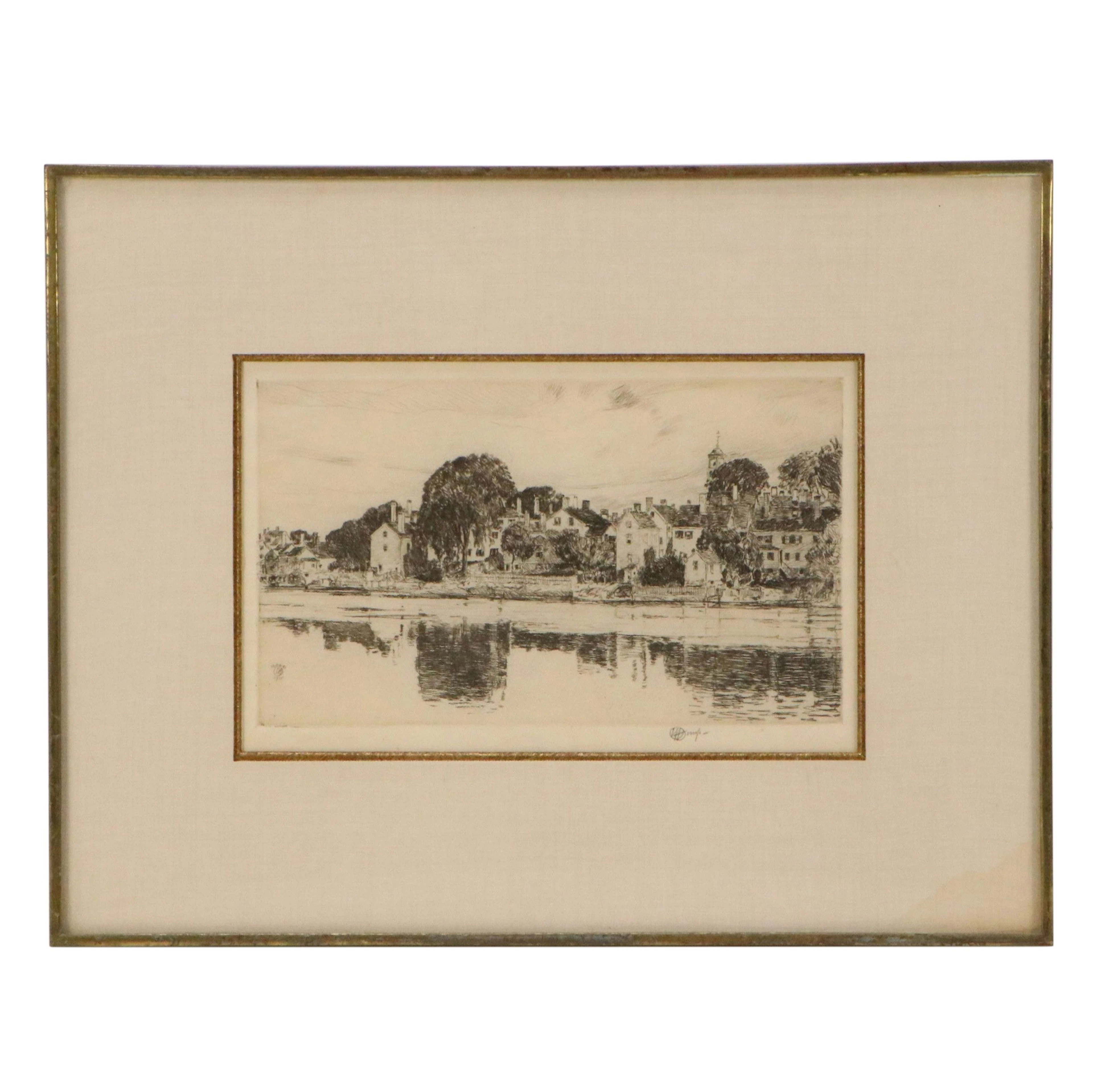 Childe Hassam Etching "The Chimneys, Portsmouth," 1915