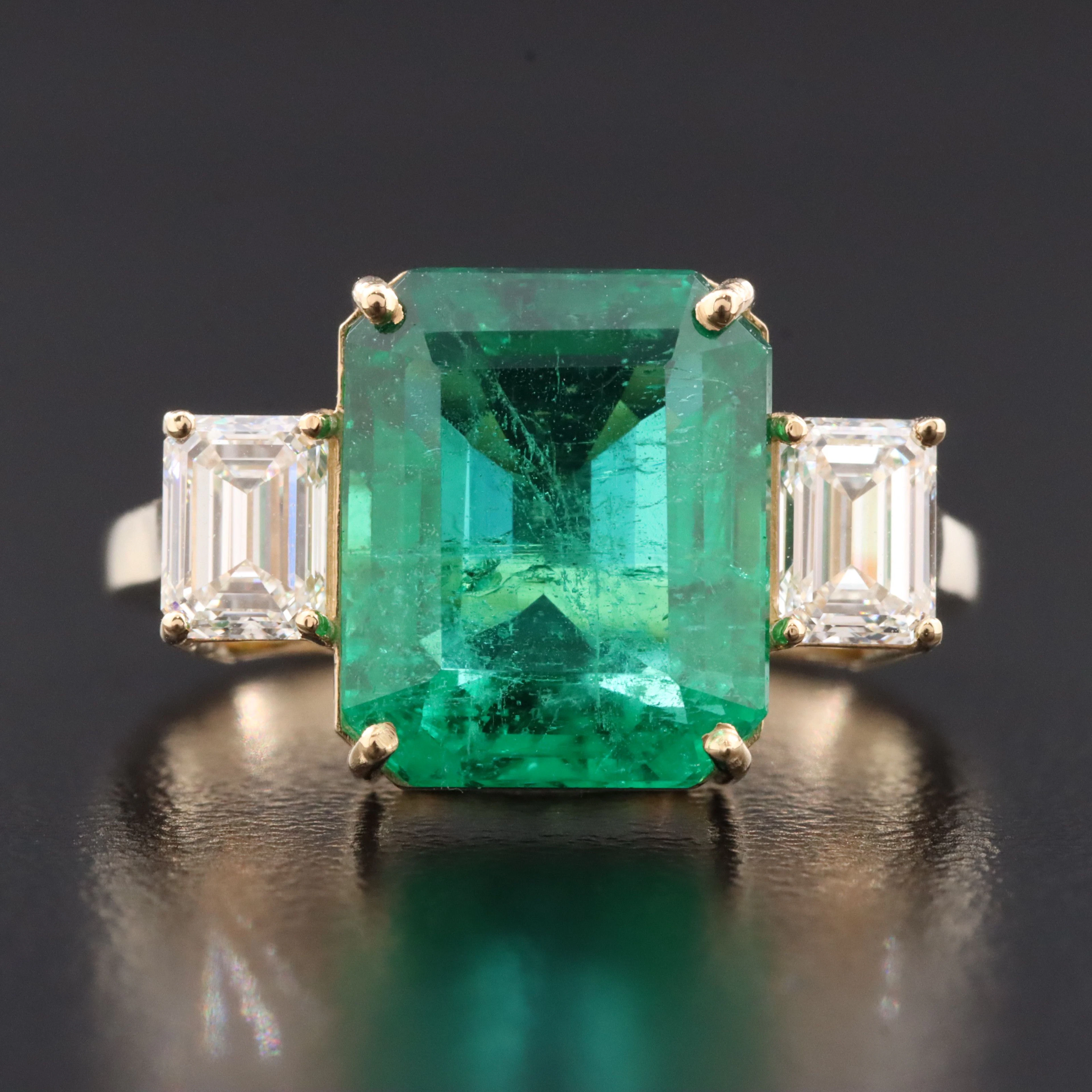 18K 4.91 CT Zambian Emerald and Diamond Ring with GIA Reports