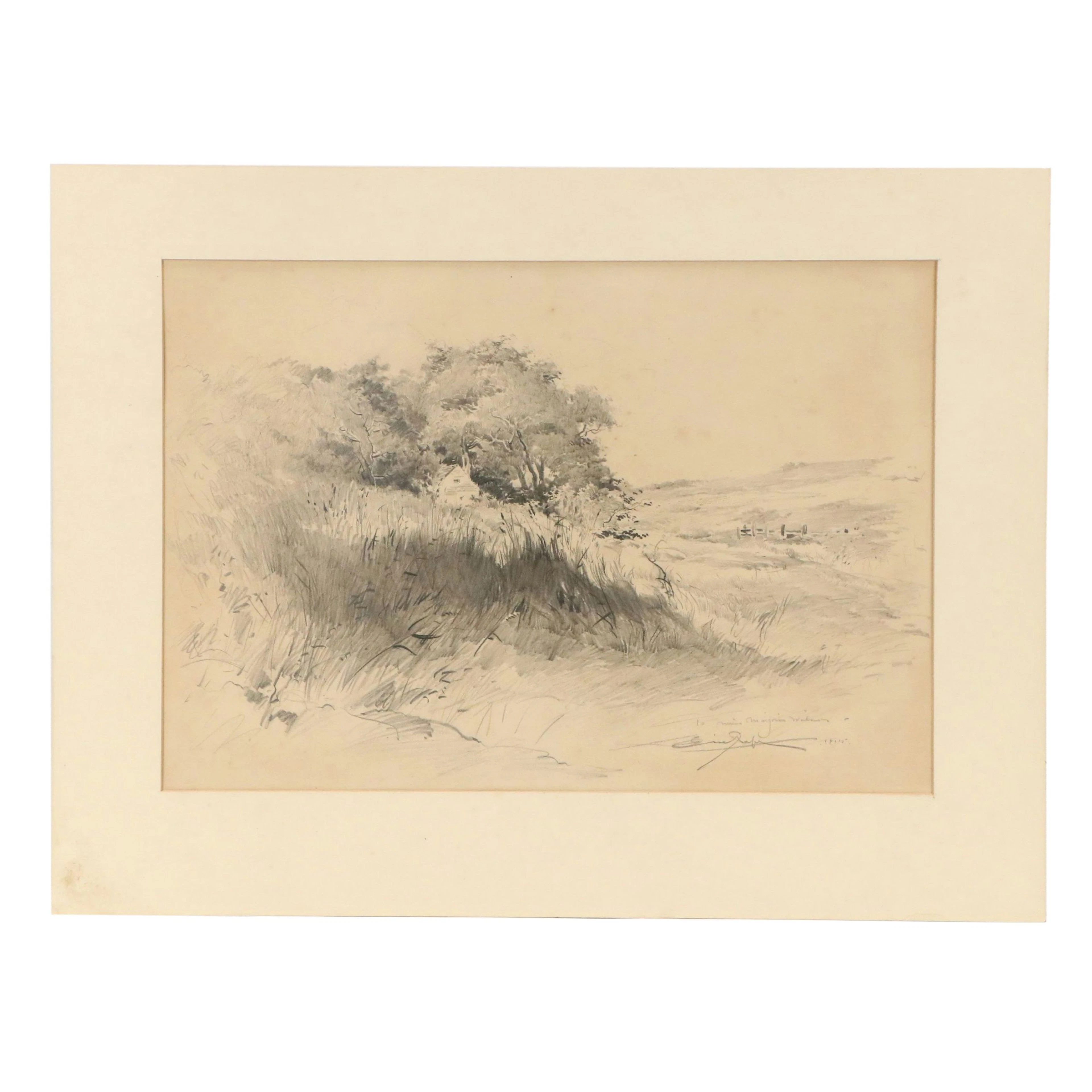 Pastoral Landscape Graphite Drawing, 1915