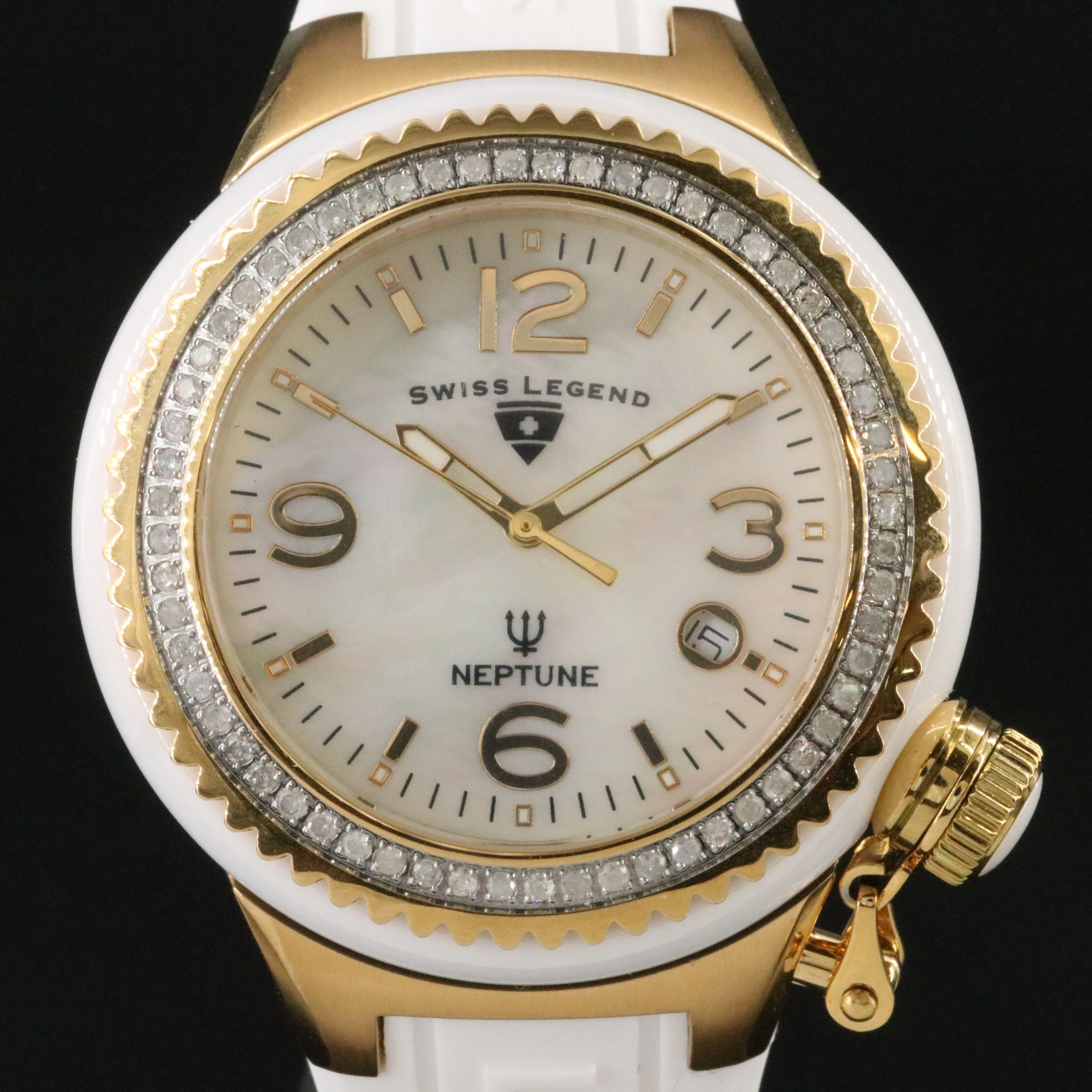 Swiss Legend Neptune Diamond Bezel Ceramic Swiss Quartz Watch # SL-11844D