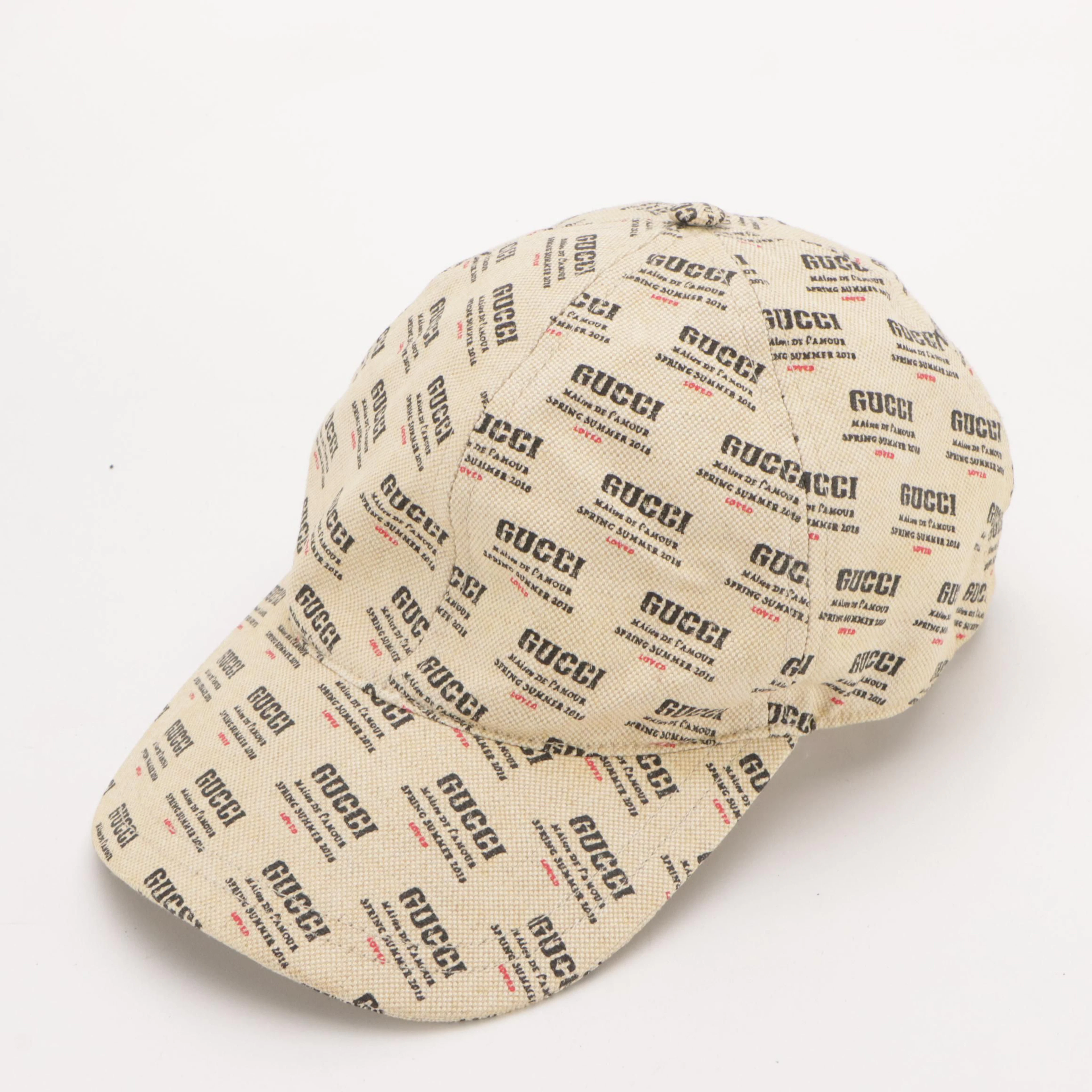 Gucci Lover Stamp Printed Baseball Cap in Linen/Cotton Blend