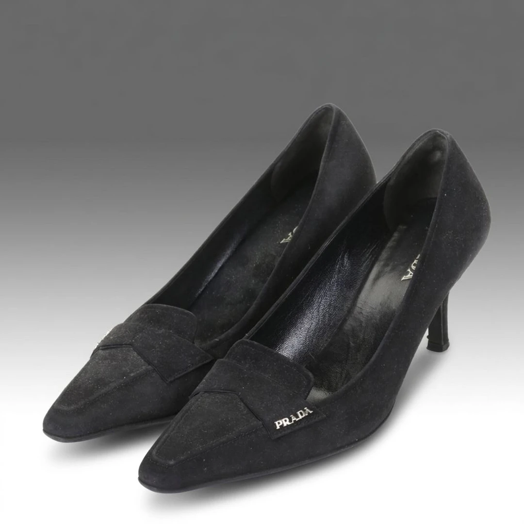 Suede Loafer Style Prada Pumps in Black