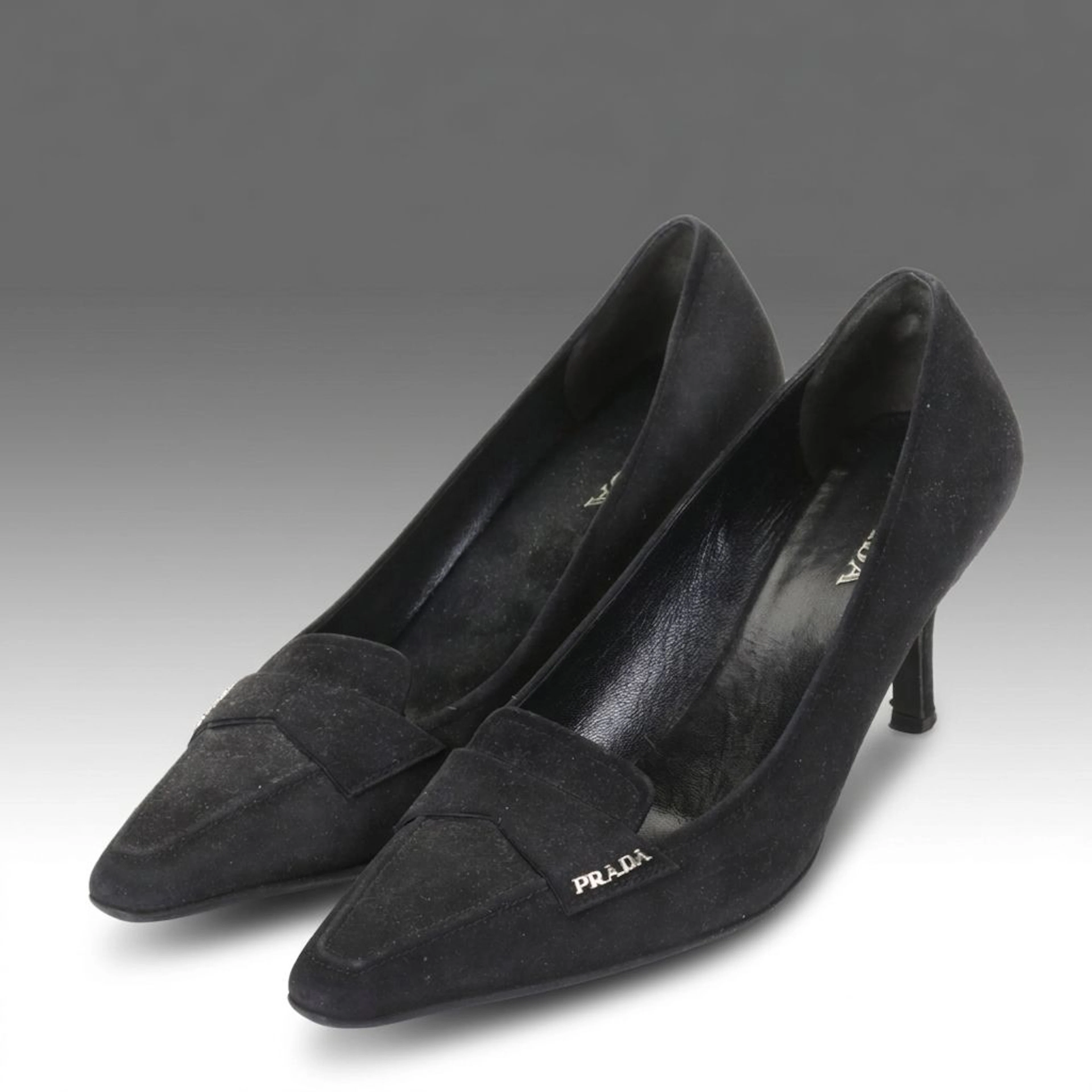 Suede Loafer Style Prada Pumps in Black