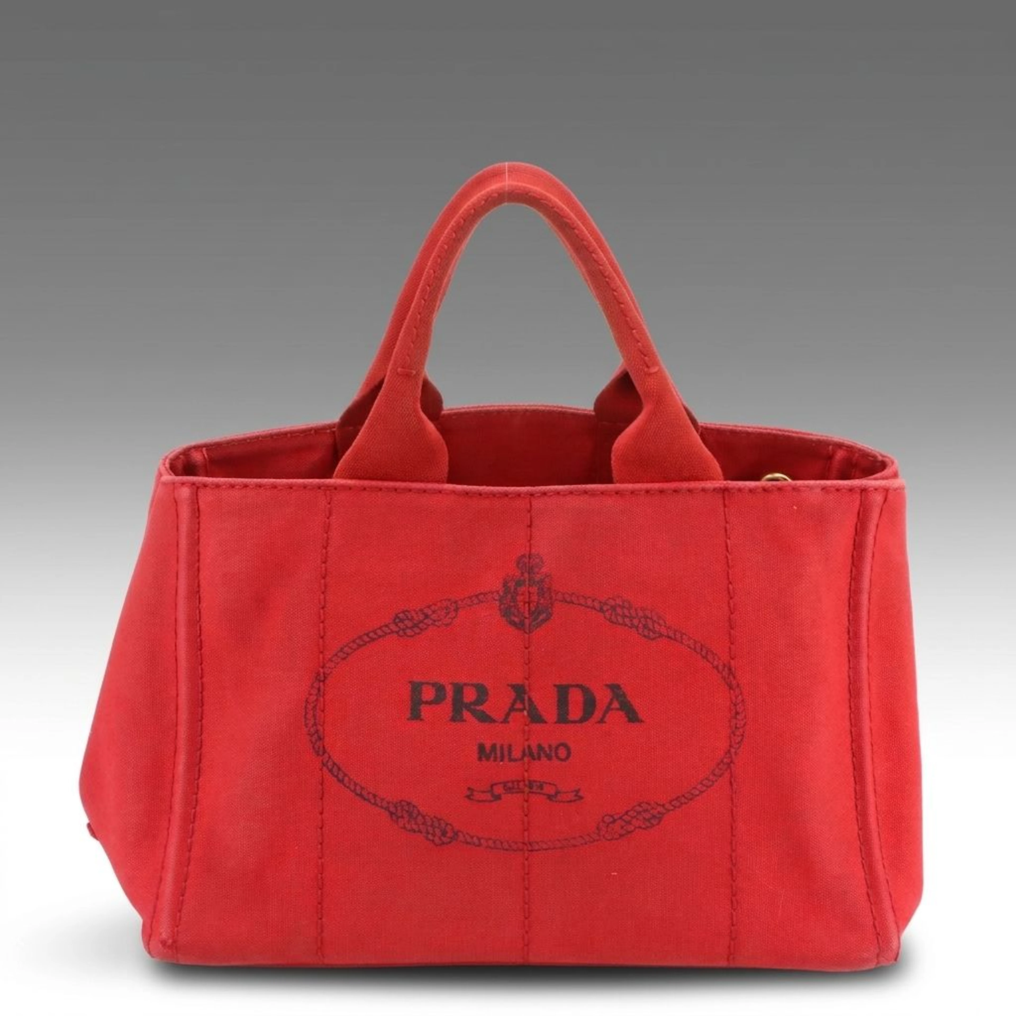 Prada Large Canapa Logo Top Handle Tote Bag in Red Canvas