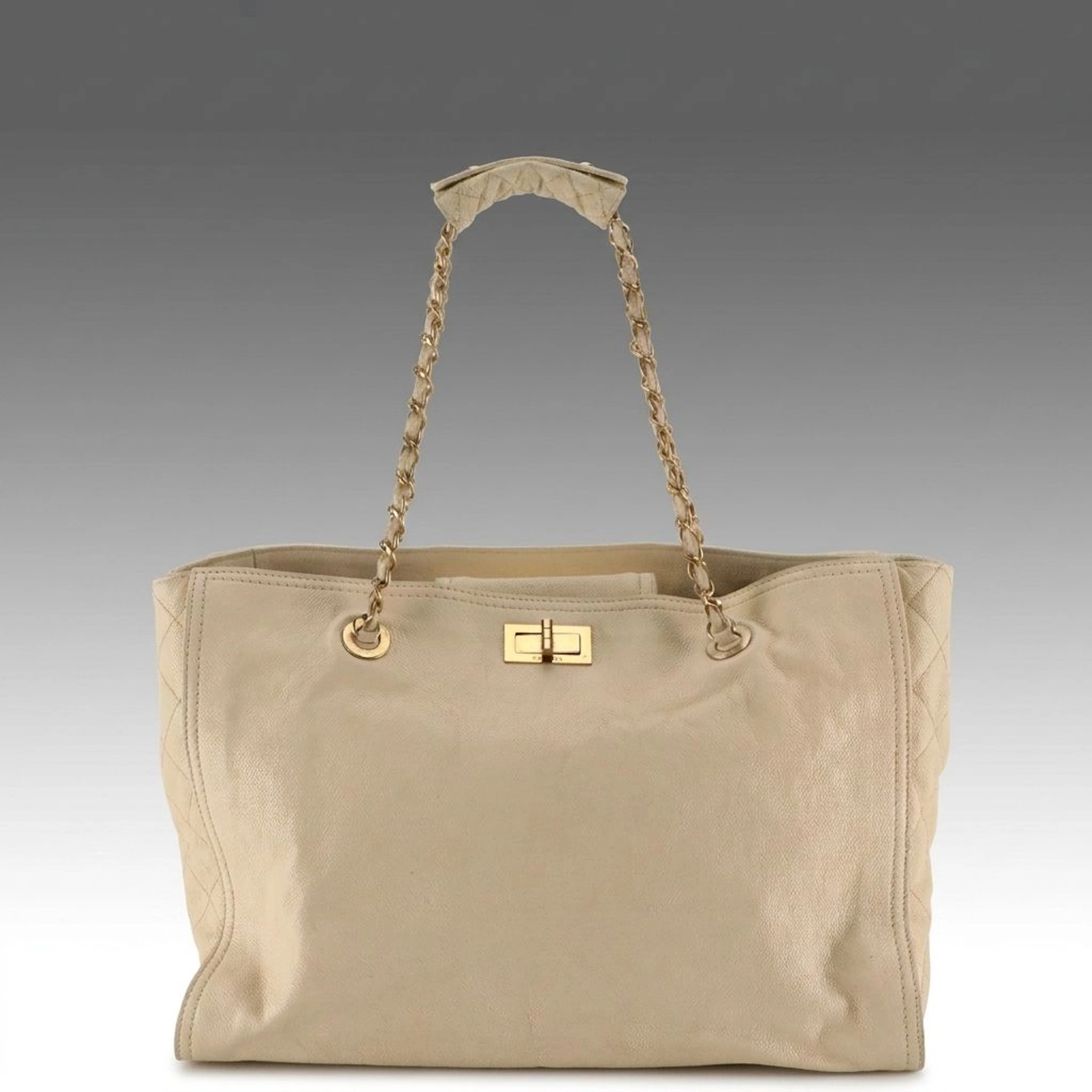 Chanel 2.55 Reissue Shopping Tote Bag in Ivory Caviar and Quilted