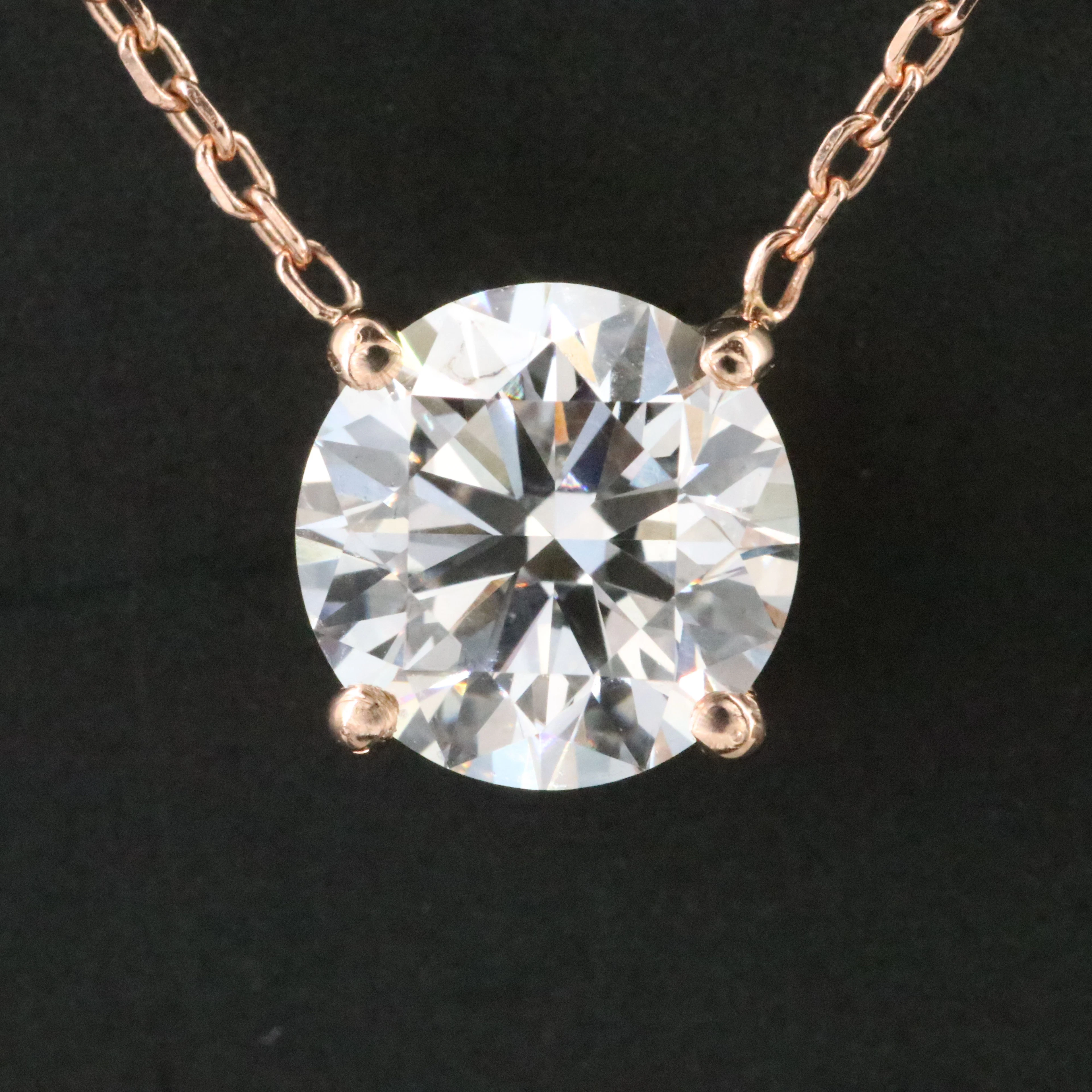 14K Rose Gold 1.50 CT Lab Grown Diamond Solitaire Necklace with IGI Report