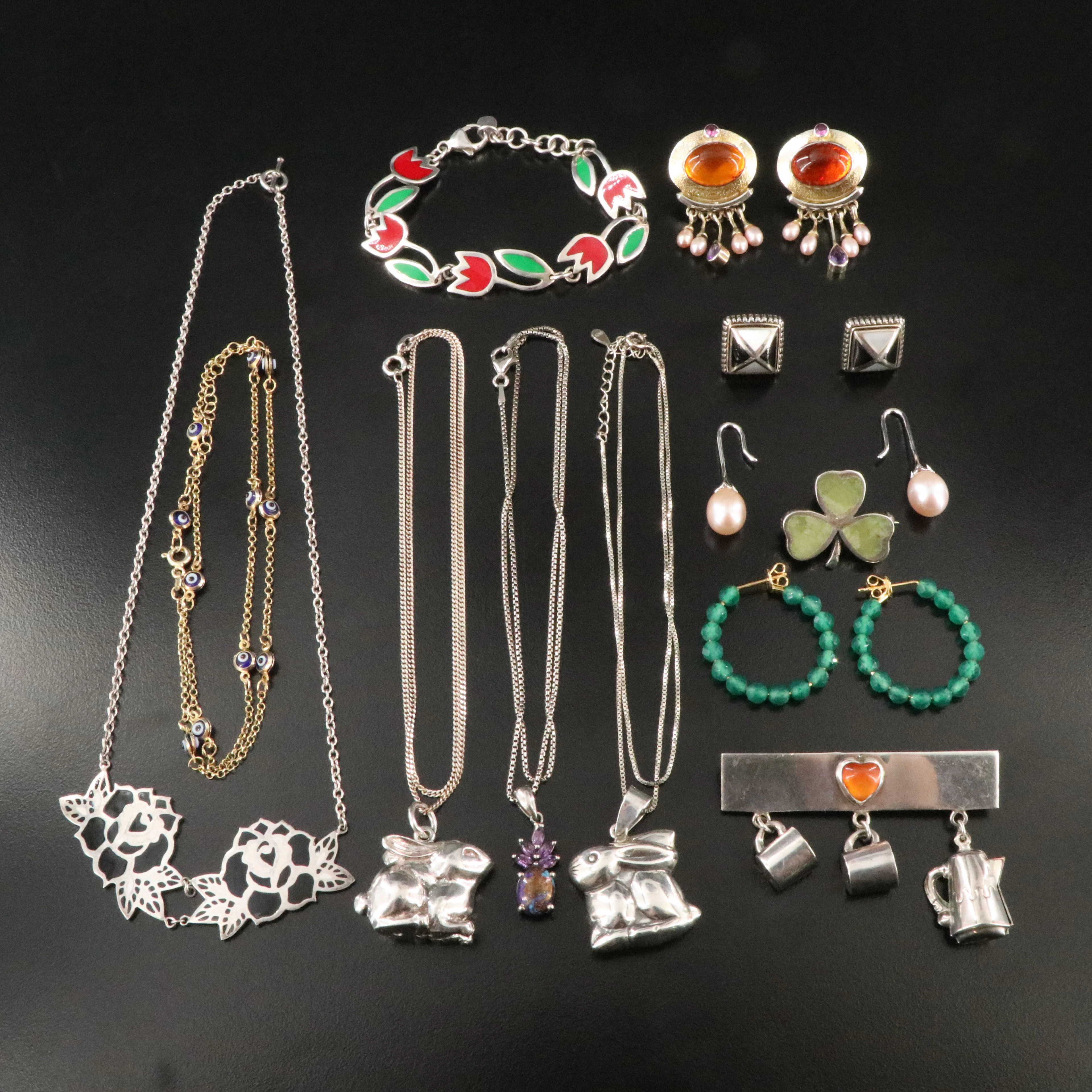 Sterling Pearl, Amber, and Enamel Jewelry Featuring Eric Grossbardt