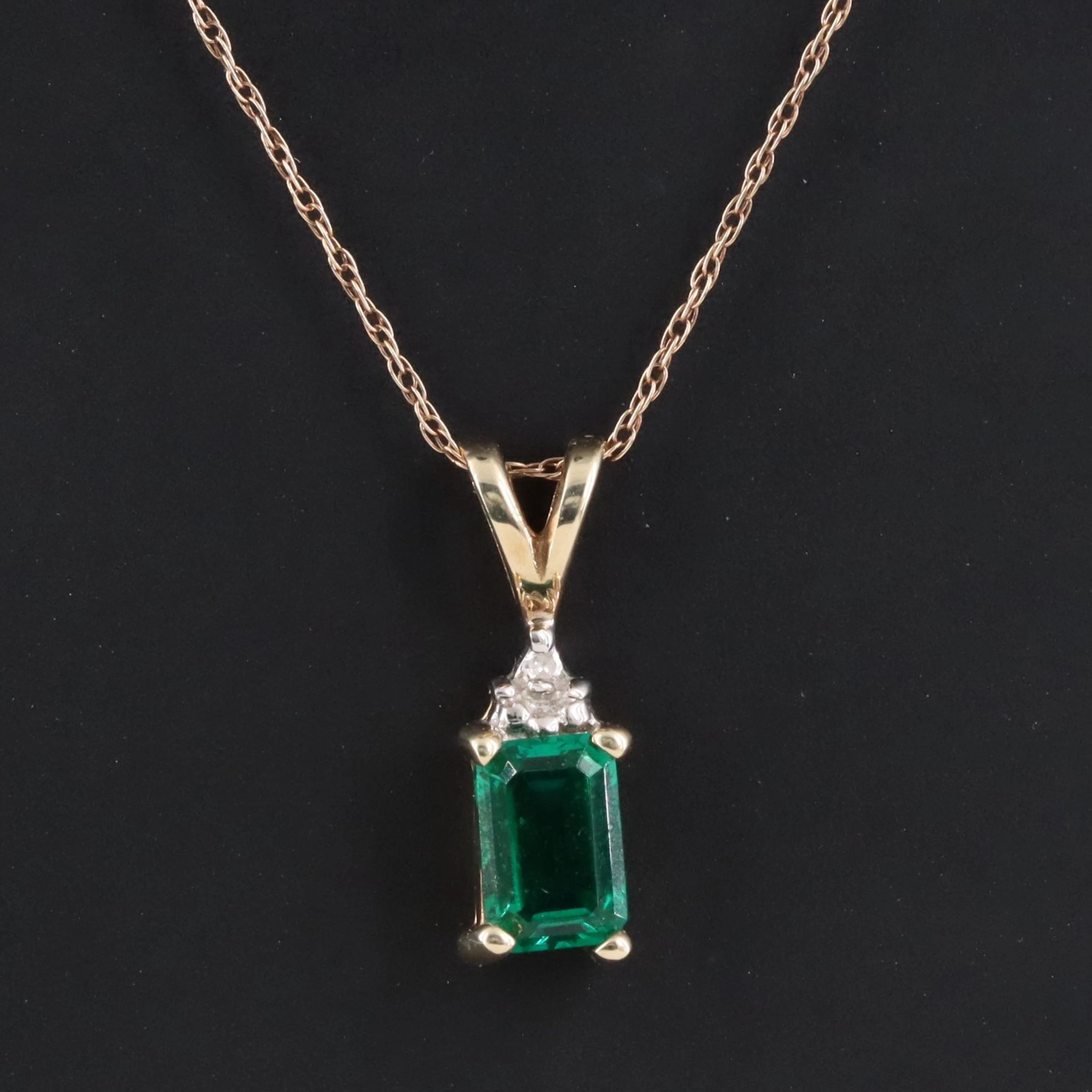 10K Lab Grown Emerald with Diamond Accent Pendant Necklace