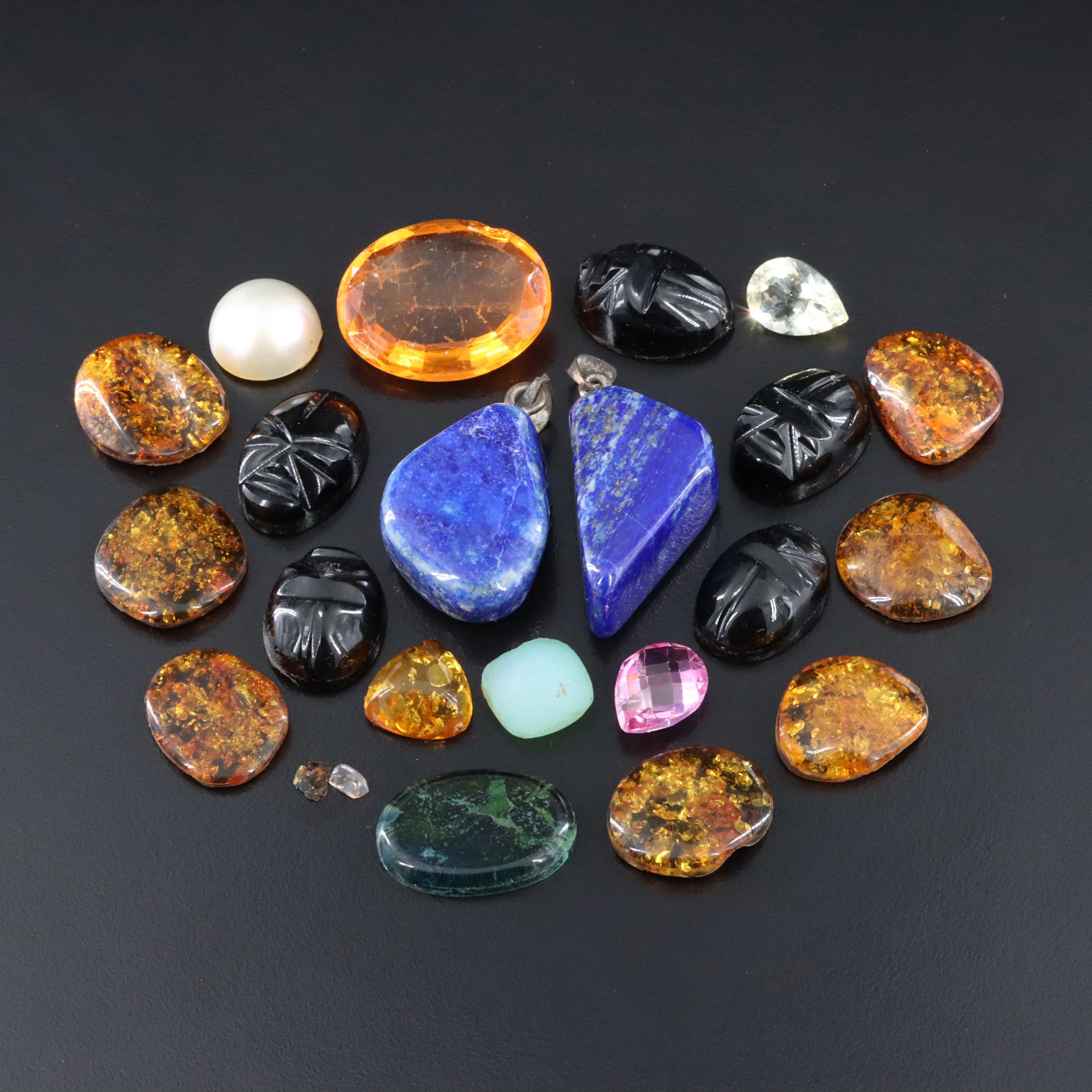 Loose Gemstone Lot Including Lapis Lazuli, Pearl and Citrine